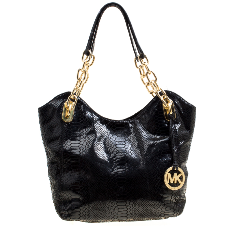 

Michael Michael Kors Python Embossed Leather Medium Lilly Chain Tote, Black