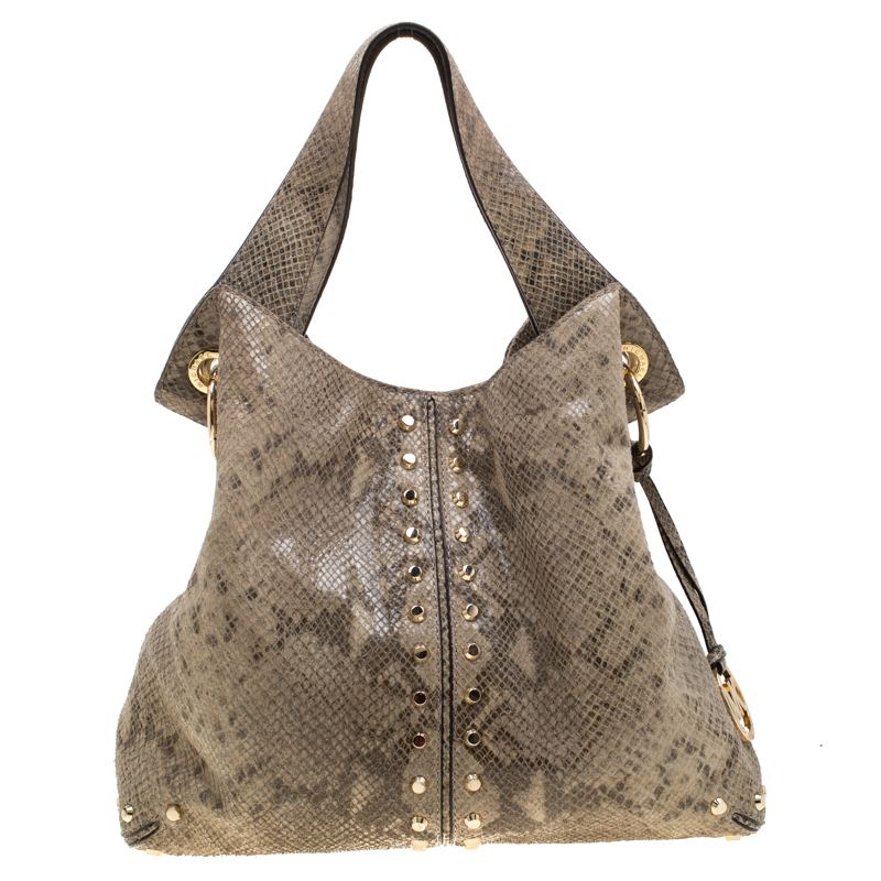 

MICHAEL Michael Kors Olive Green Python Embossed Leather Astor Hobo