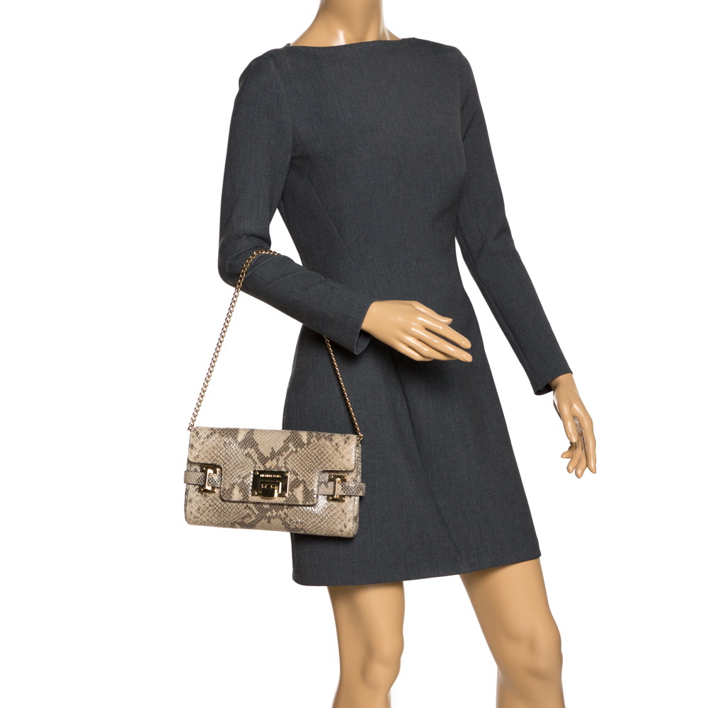 MICHAEL Michael Kors Beige Python Embossed Leather Flap Chain Shoulder Bag
MICHAEL Michael Kors Beige Python Embossed Leather Flap Chain Shoulder Bag