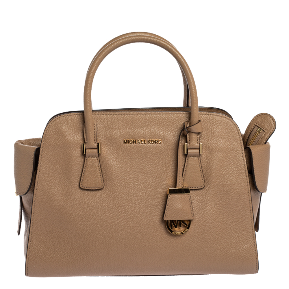 Image of Michael Michael Kors Beige Leather Gia Satchel