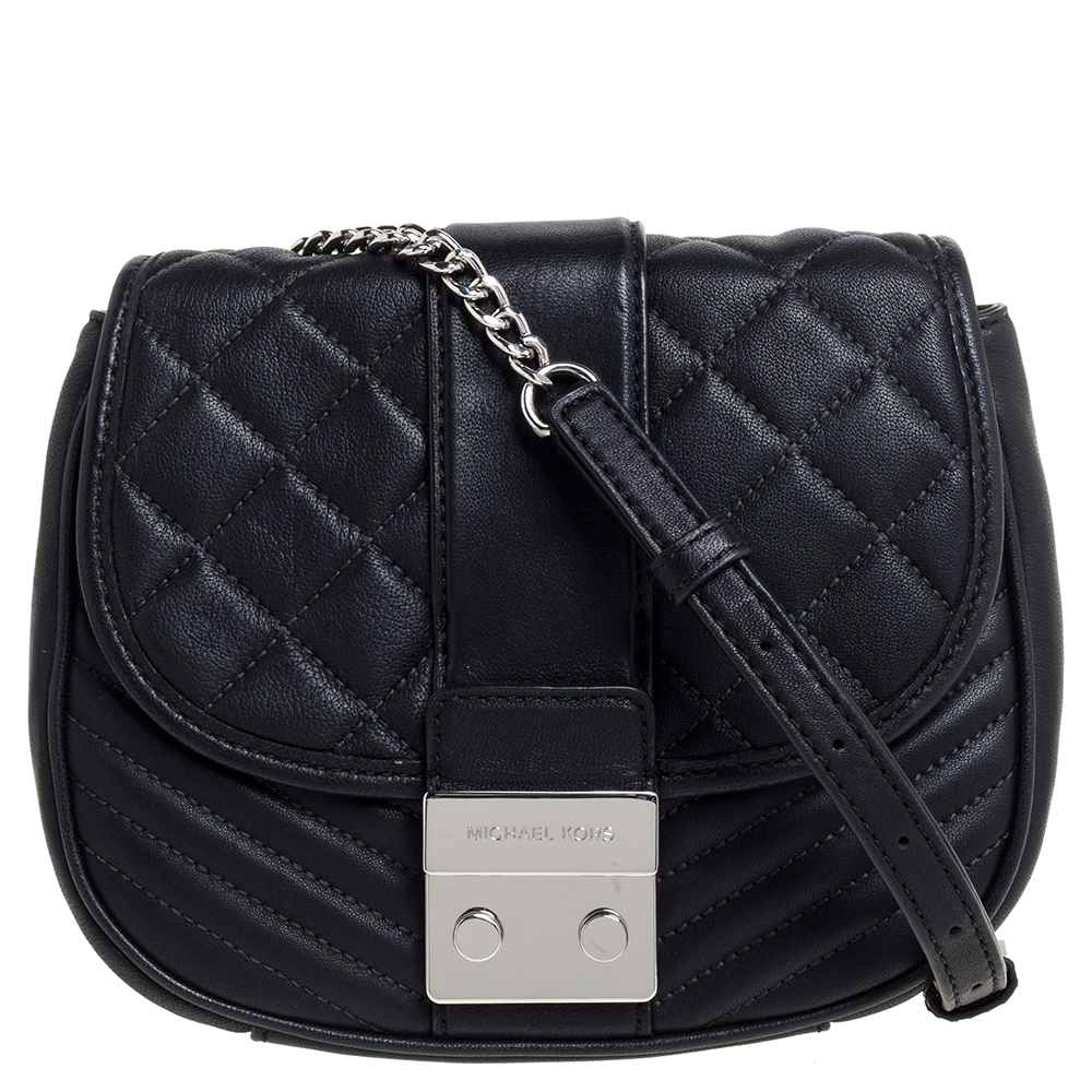 Image of MICHAEL Michael Kors Black Quilted Leather Sloan Shoulder Bag