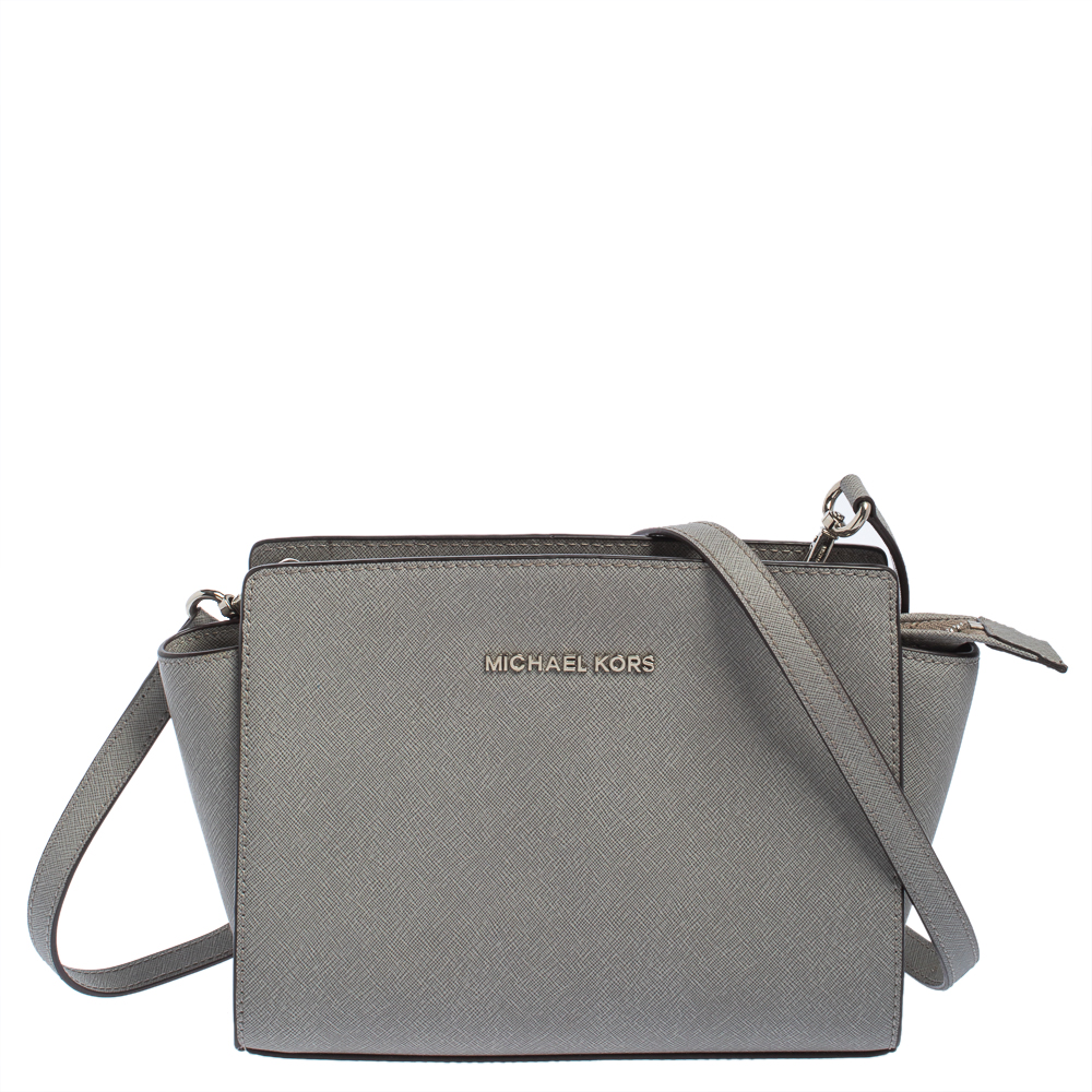 MICHAEL Michael Kors Grey Leather Medium Selma Crossbody Bag