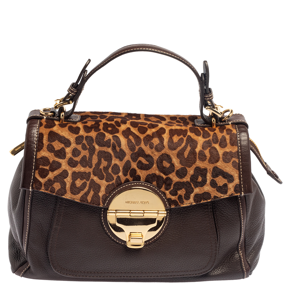MICHAEL Michael Kors Brown Leather and Calfhair Margo Top Handle Bag