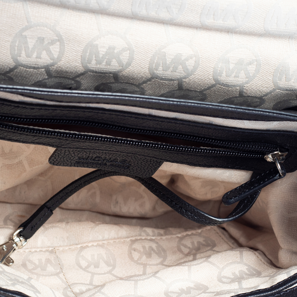 MICHAEL Michael Kors Black Pebbled Leather Padlock Flap Top Handle Bag