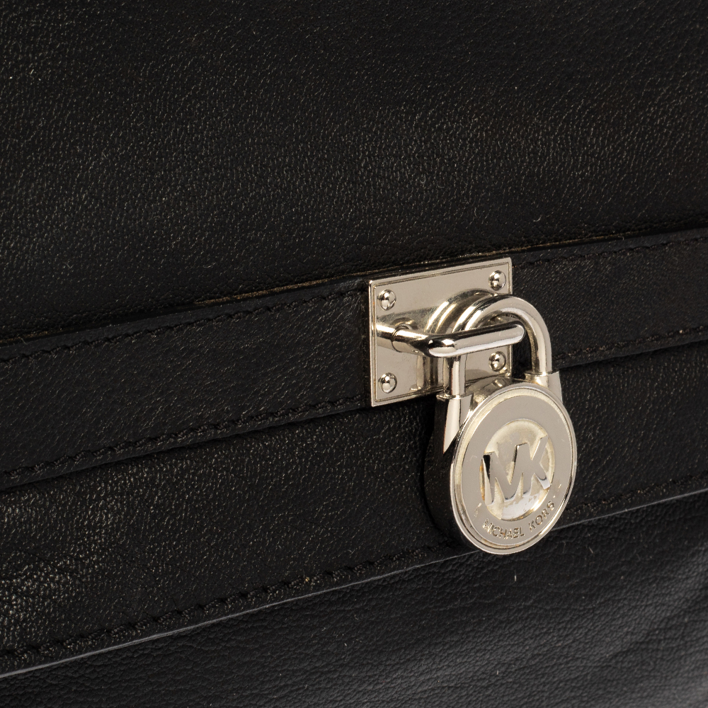 MICHAEL Michael Kors Black Pebbled Leather Padlock Flap Top Handle Bag
