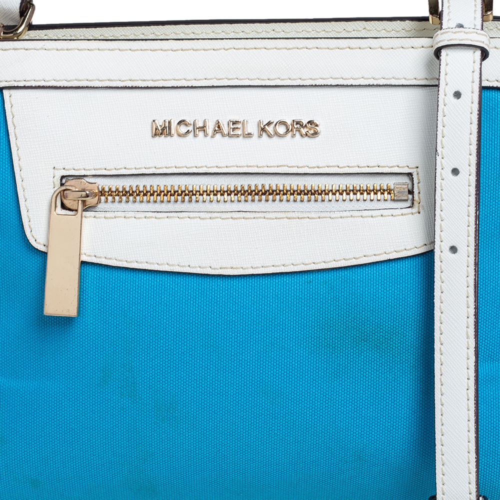MICHAEL Michael Kors Blue/White Canvas And Leather Small Selma Crossbody Bag