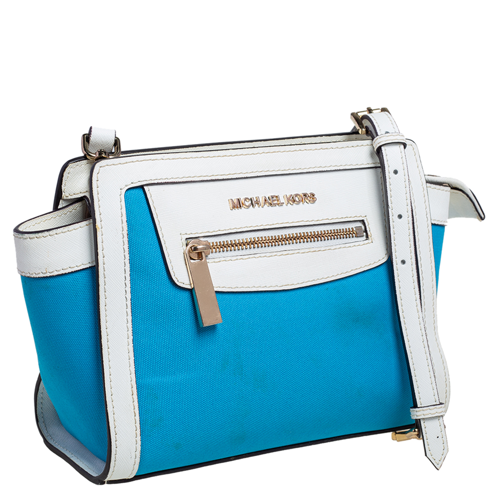 MICHAEL Michael Kors Blue/White Canvas And Leather Small Selma Crossbody Bag