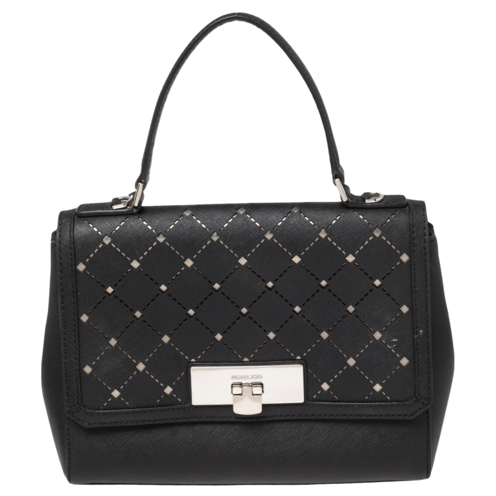 MICHAEL Michael Kors Black Perforated Leather Callie Top Handle Bag
