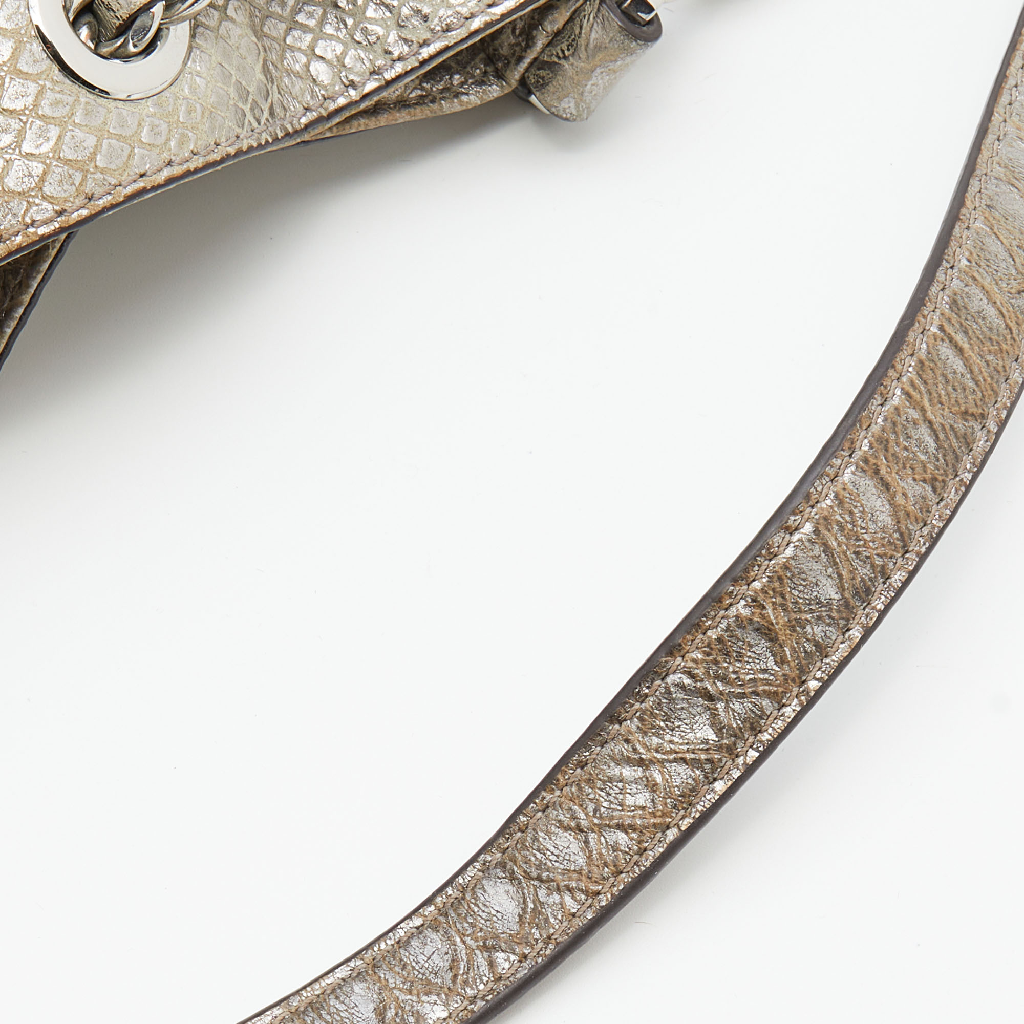 MICHAEL Michael Kors Metallic Silver Python Embossed Leather Frankie Drawstring Bag