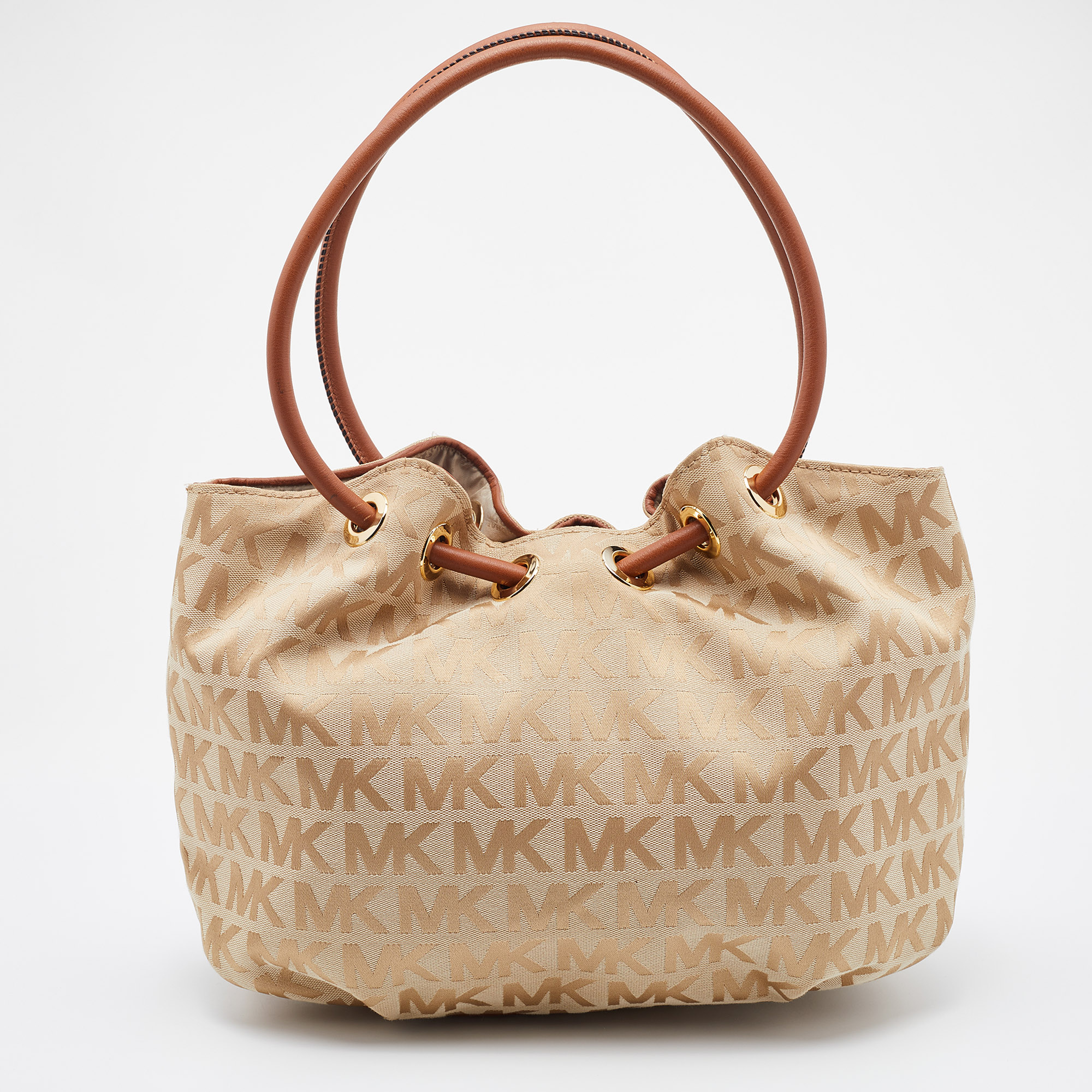 MICHAEL Michael Kors Cream/Brown Signature Canvas Ring Handle Shoulder Bag