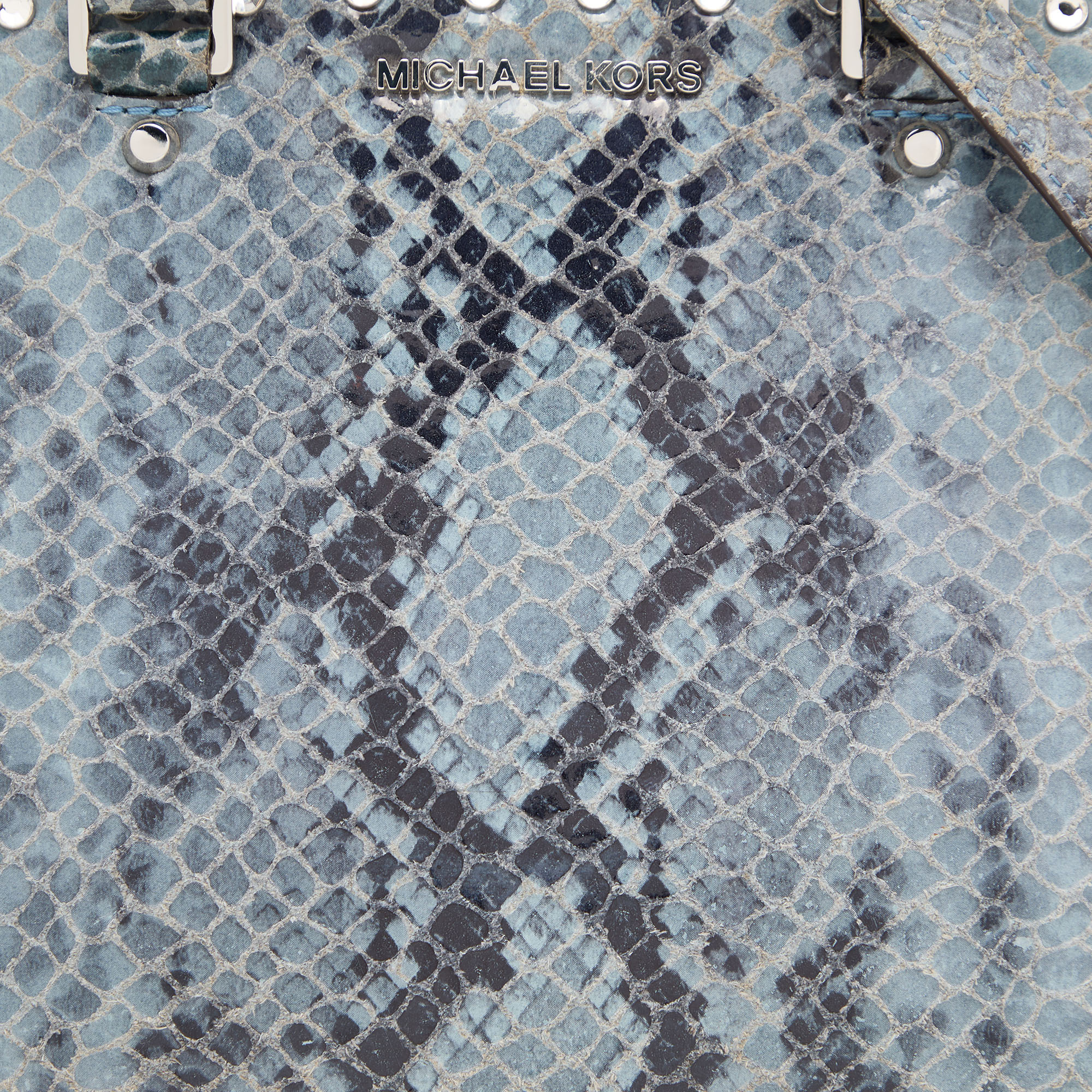 MICHAEL Michael Kors Blue Python Embossed Leather Large Embellished Selma Satchel