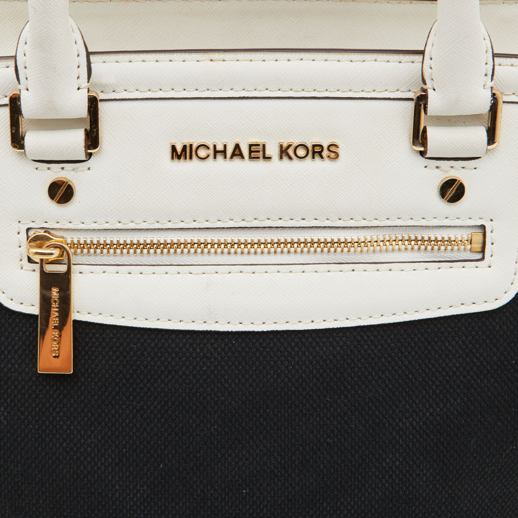 MICHAEL Michael Kors Black/White Canvas And Leather Selma Satchel