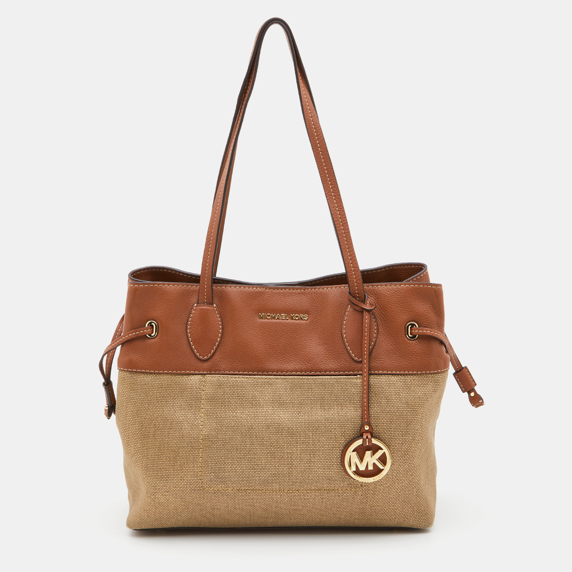 

MICHAEL Michael Kors Tan Canvas and Leather Tote, Beige