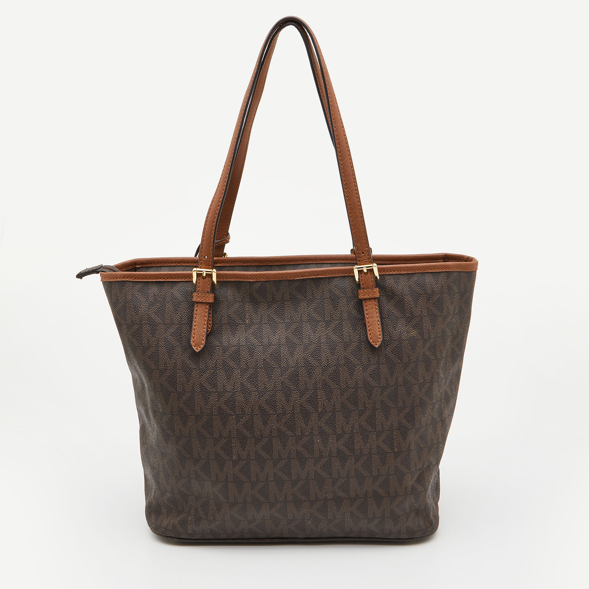 MICHAEL Michael Kors Brown/Tan Signature Coated Canvas And Leather Jet Set Tote