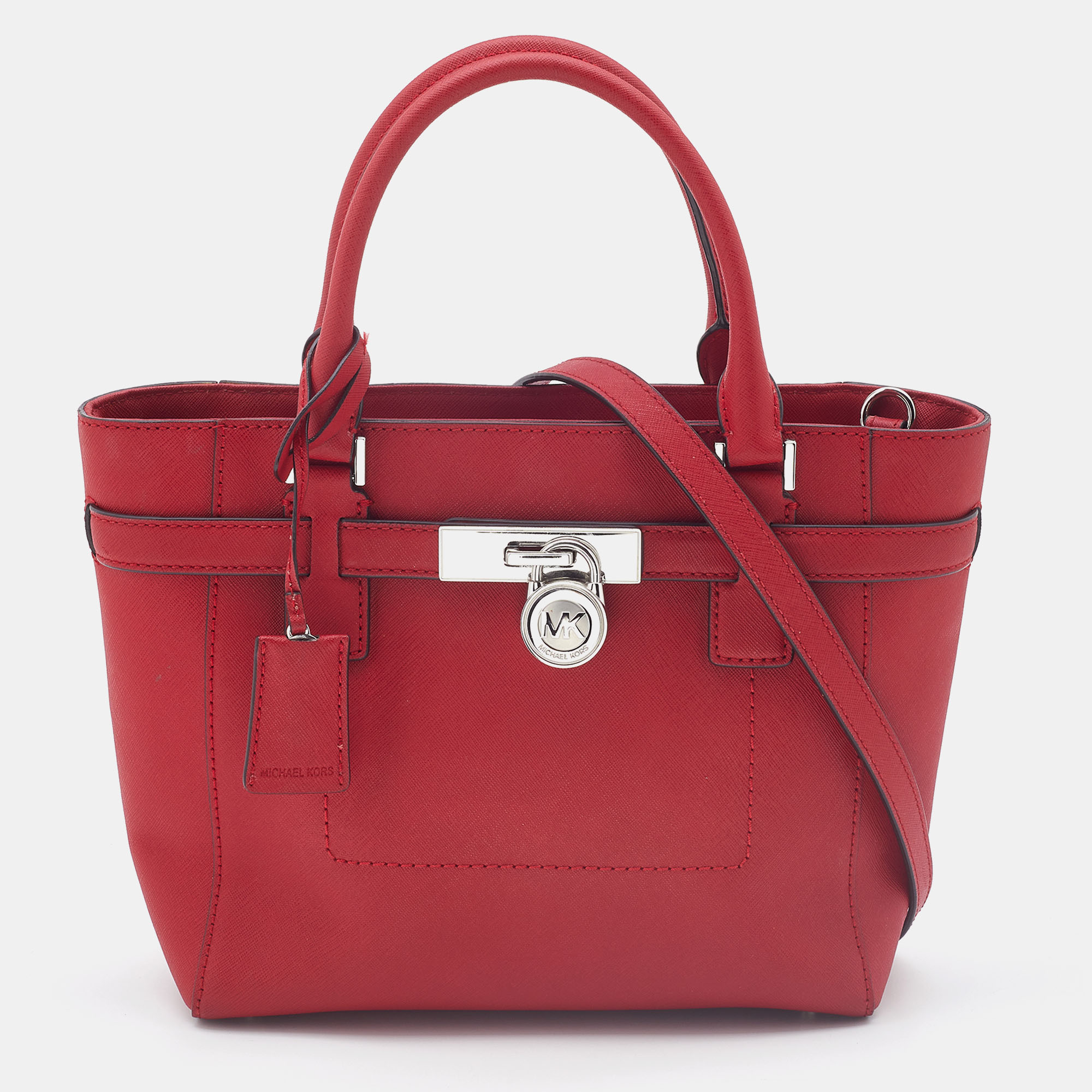 Michael Kors Red Saffiano Leather Hamilton Traveller Messenger Bag