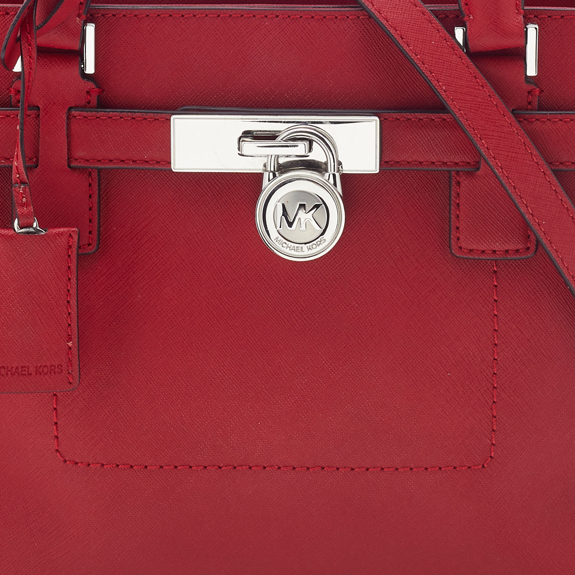 Michael Kors Red Saffiano Leather Hamilton Traveller Messenger Bag