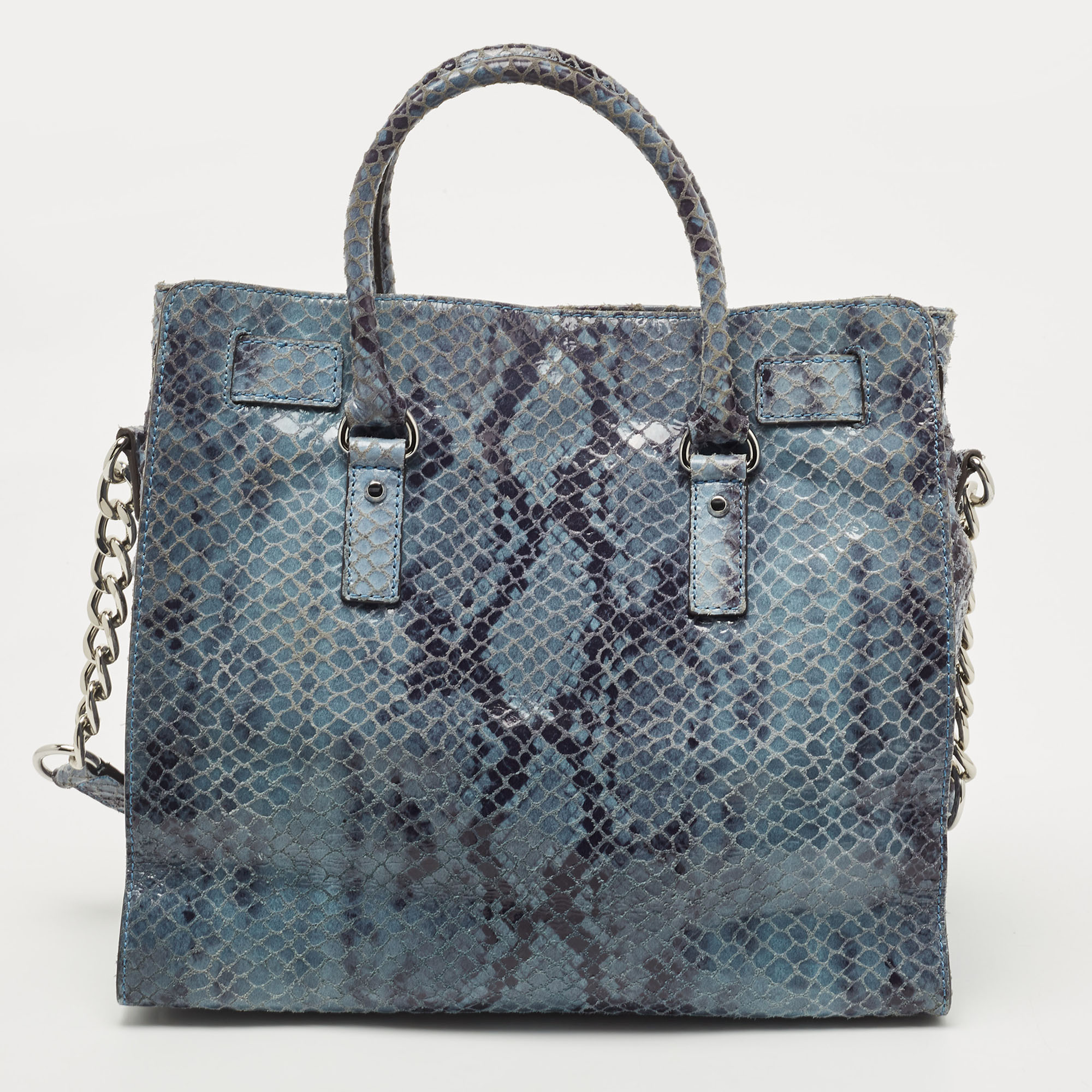 MICHAEL Michael Kors Blue Phyton Effect Suede Large Hamilton North South Tote