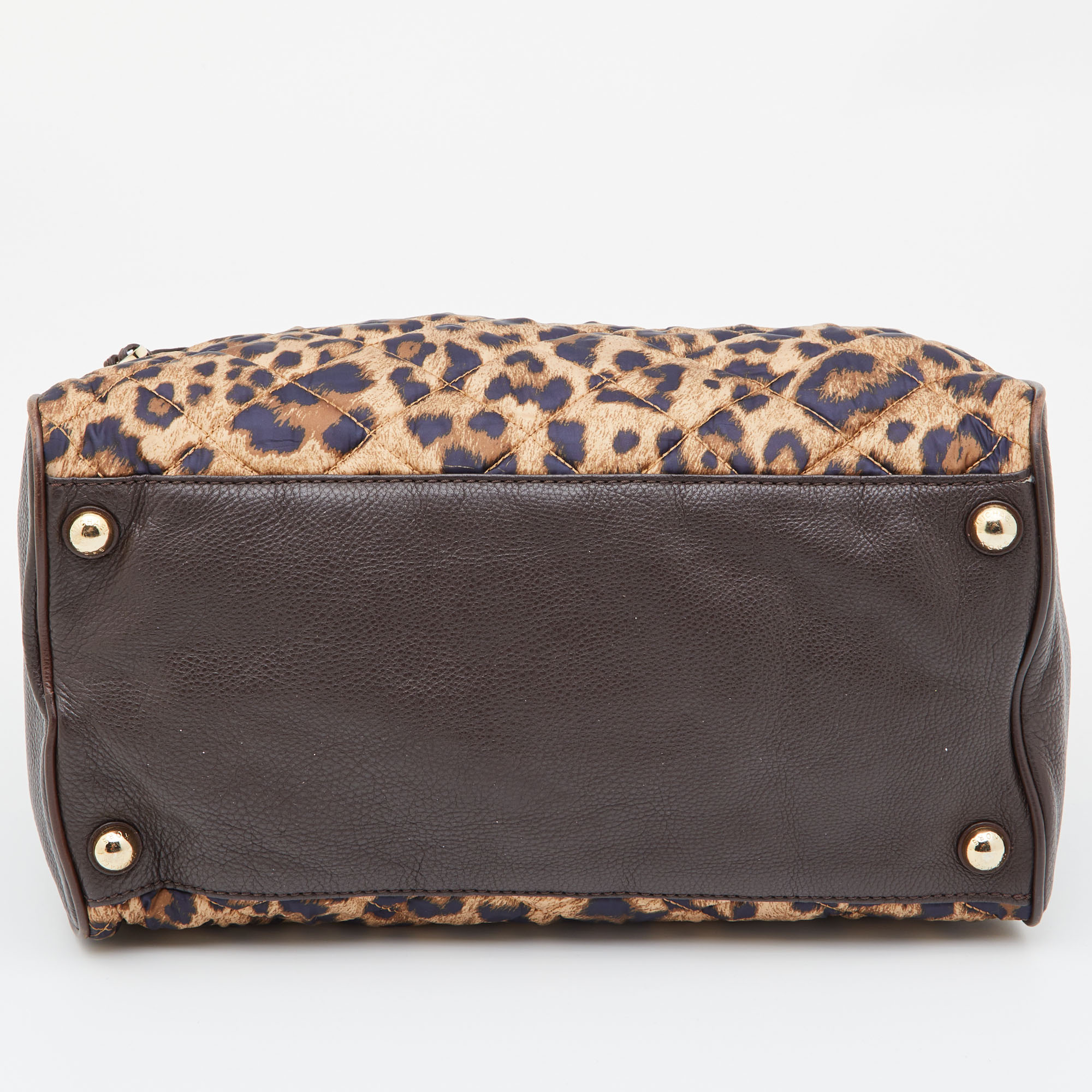 MICHAEL Michael Kors Brown Leopard Print Satin And Leather Boston Bag