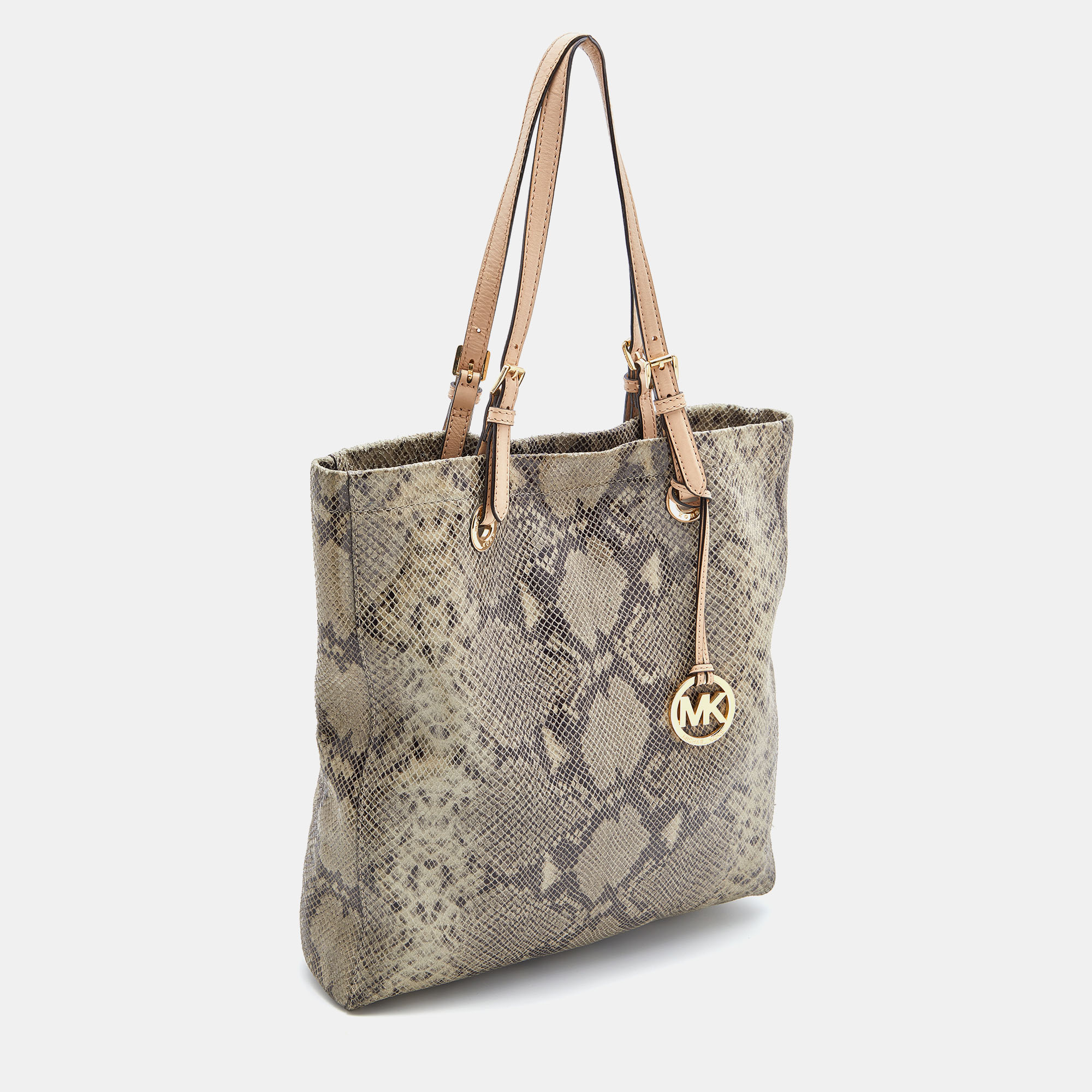 Michael Michael Kors Beige/Grey Python Effect Leather North South Tote