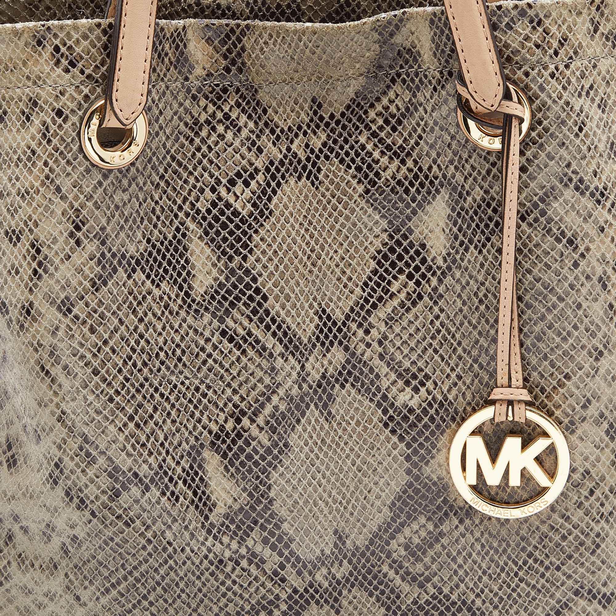 Michael Michael Kors Beige/Grey Python Effect Leather North South Tote