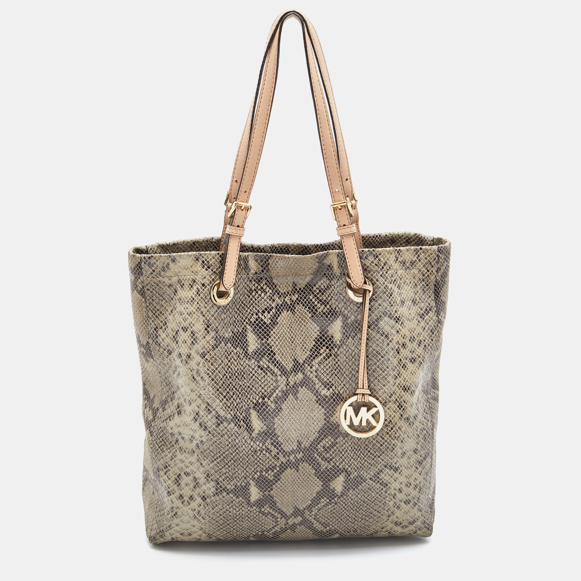 Michael Michael Kors Beige/Grey Python Effect Leather North South Tote