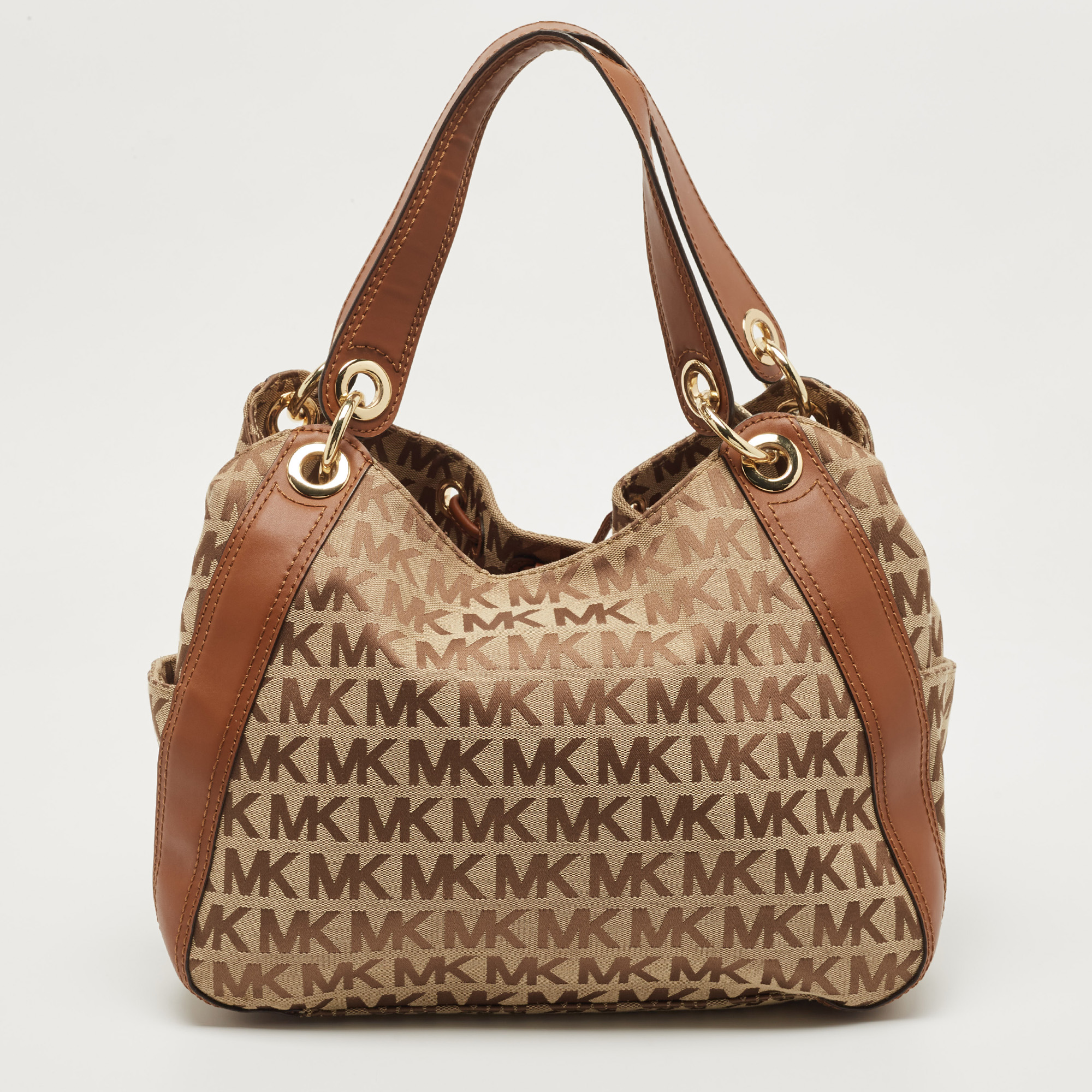 MICHAEL Michael Kors Beige/Brown Signature Canvas And Leather Sided Pocket Bag