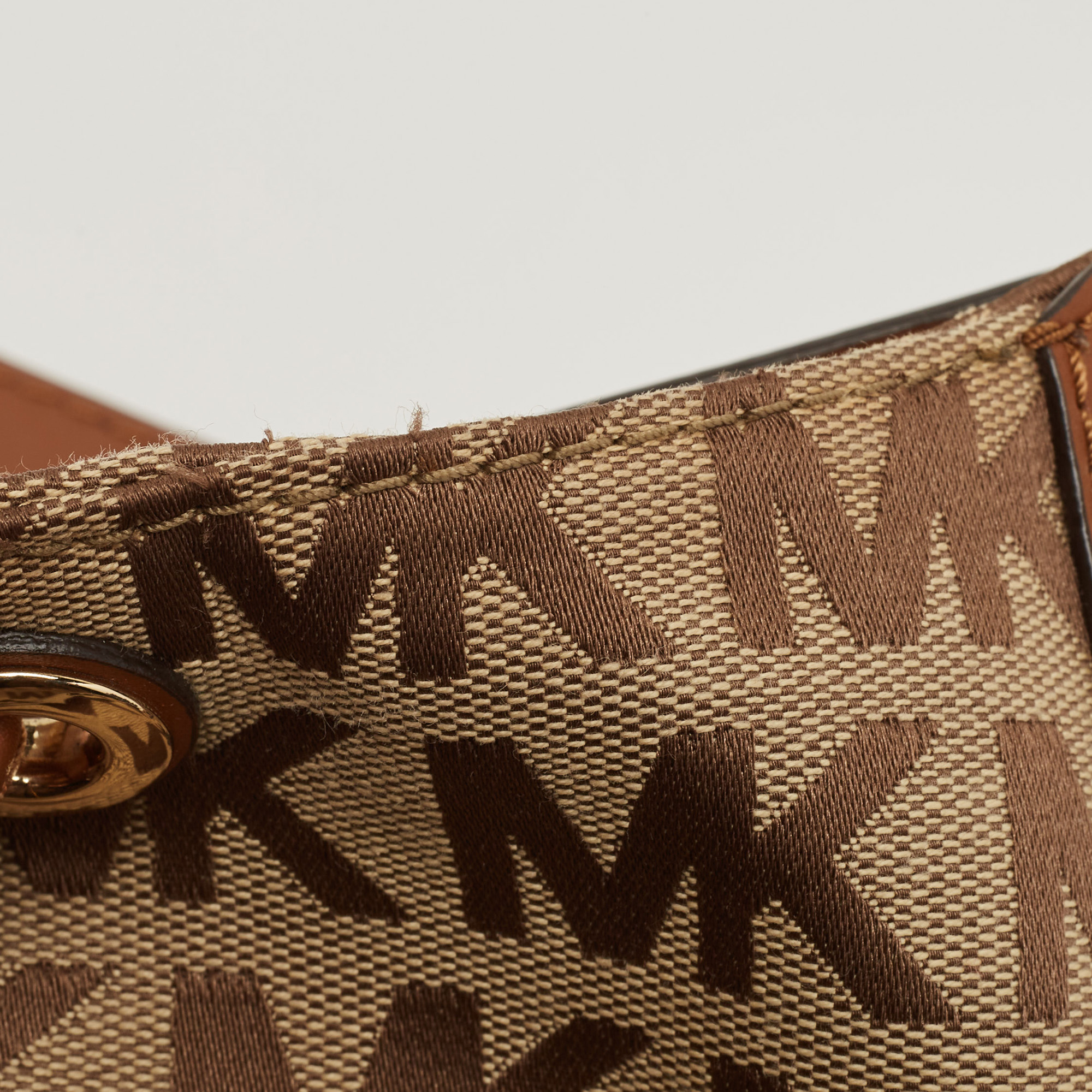 MICHAEL Michael Kors Beige/Brown Signature Canvas And Leather Sided Pocket Bag