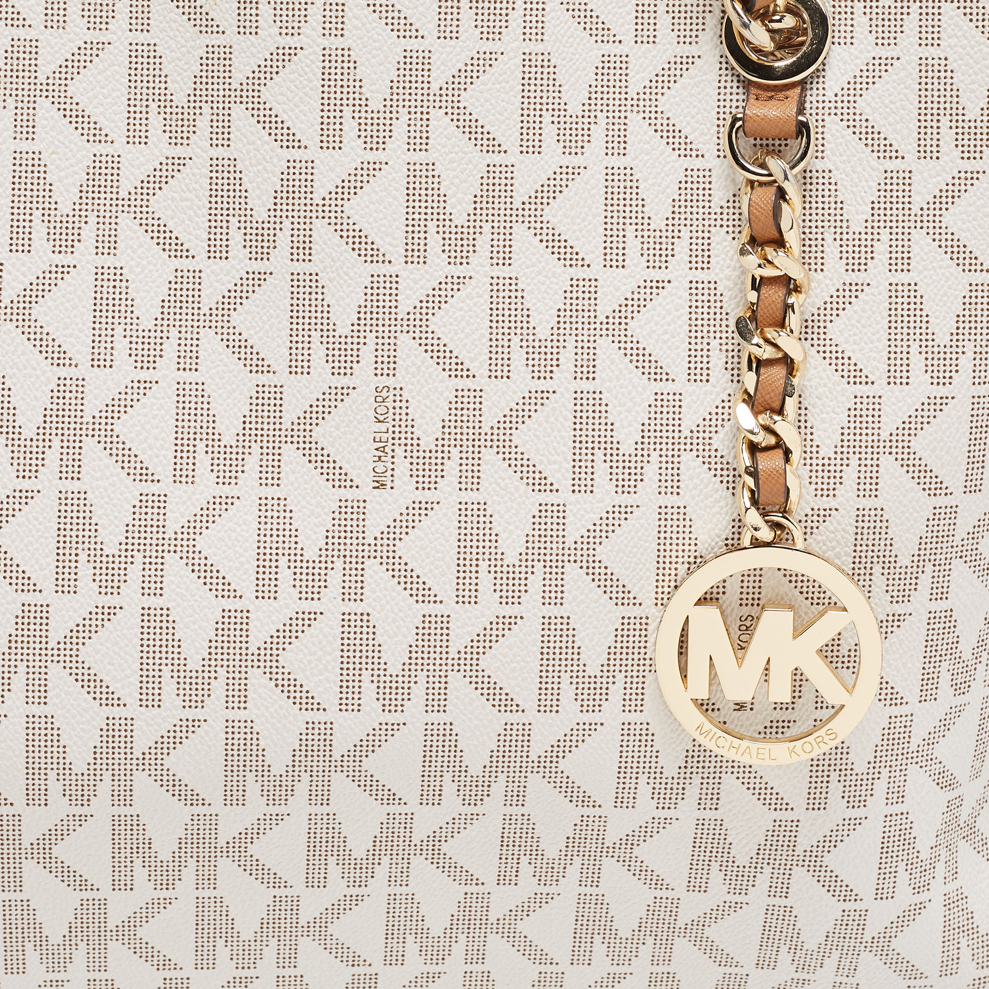 MICHAEL Michael Kors White/Brown Signature Coated Canvas And Leather Tote
