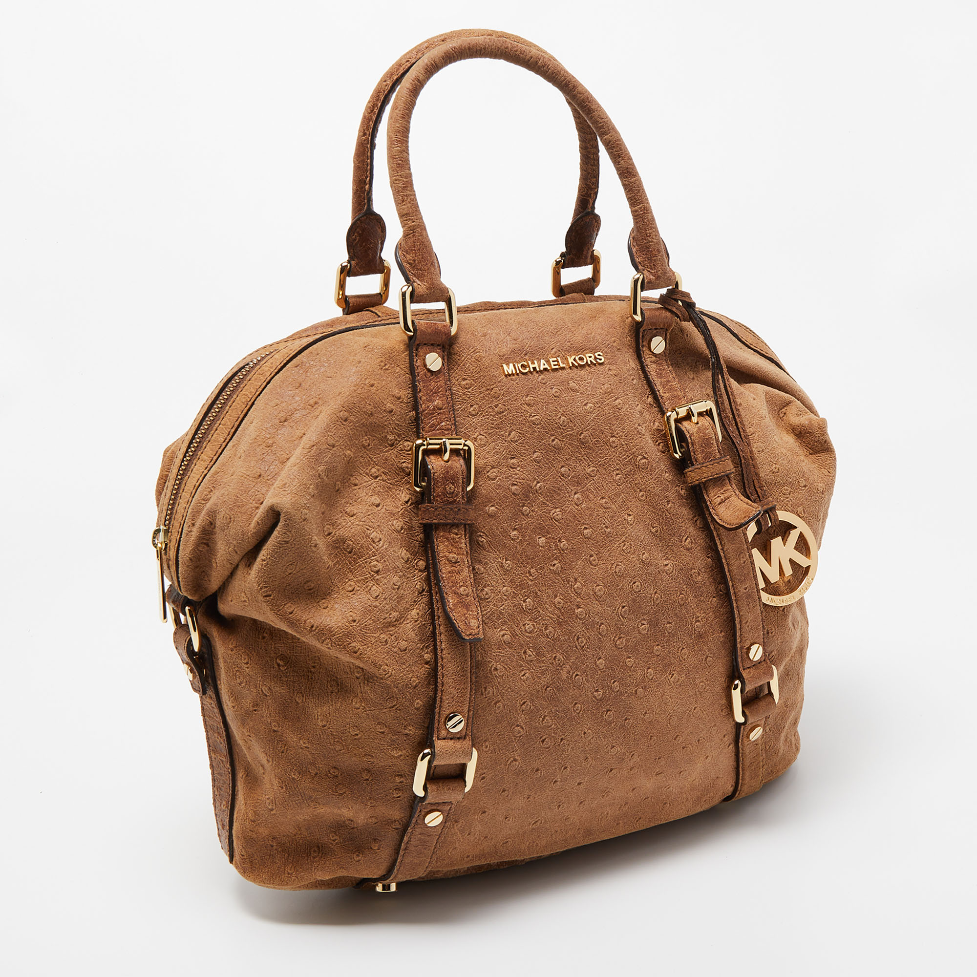 MICHAEL Michael Kors Brown Ostrich Embossed Leather Tote