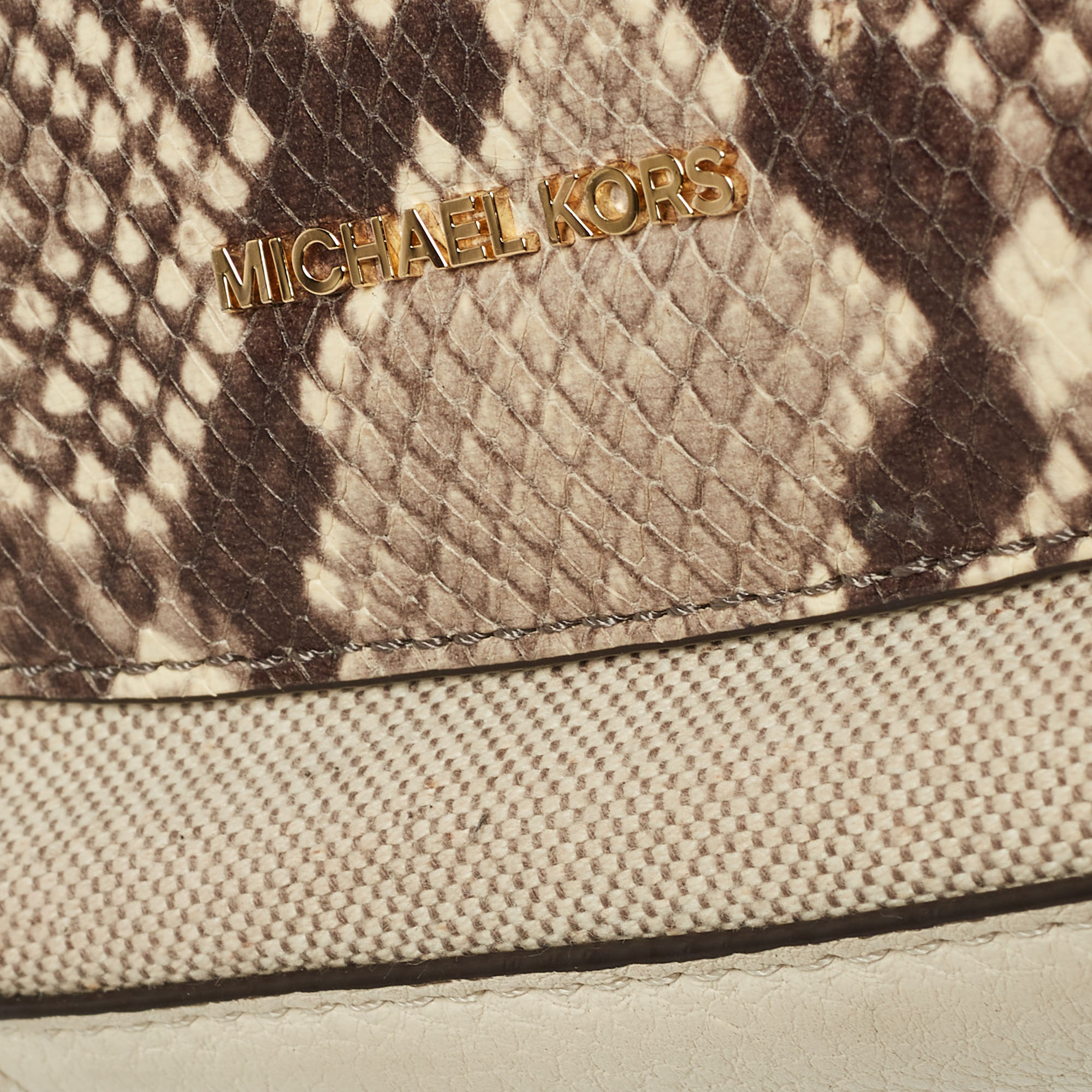 MICHAEL Michael Kors Beige Python Embossed Leather And Canvas Medium Julia Hobo