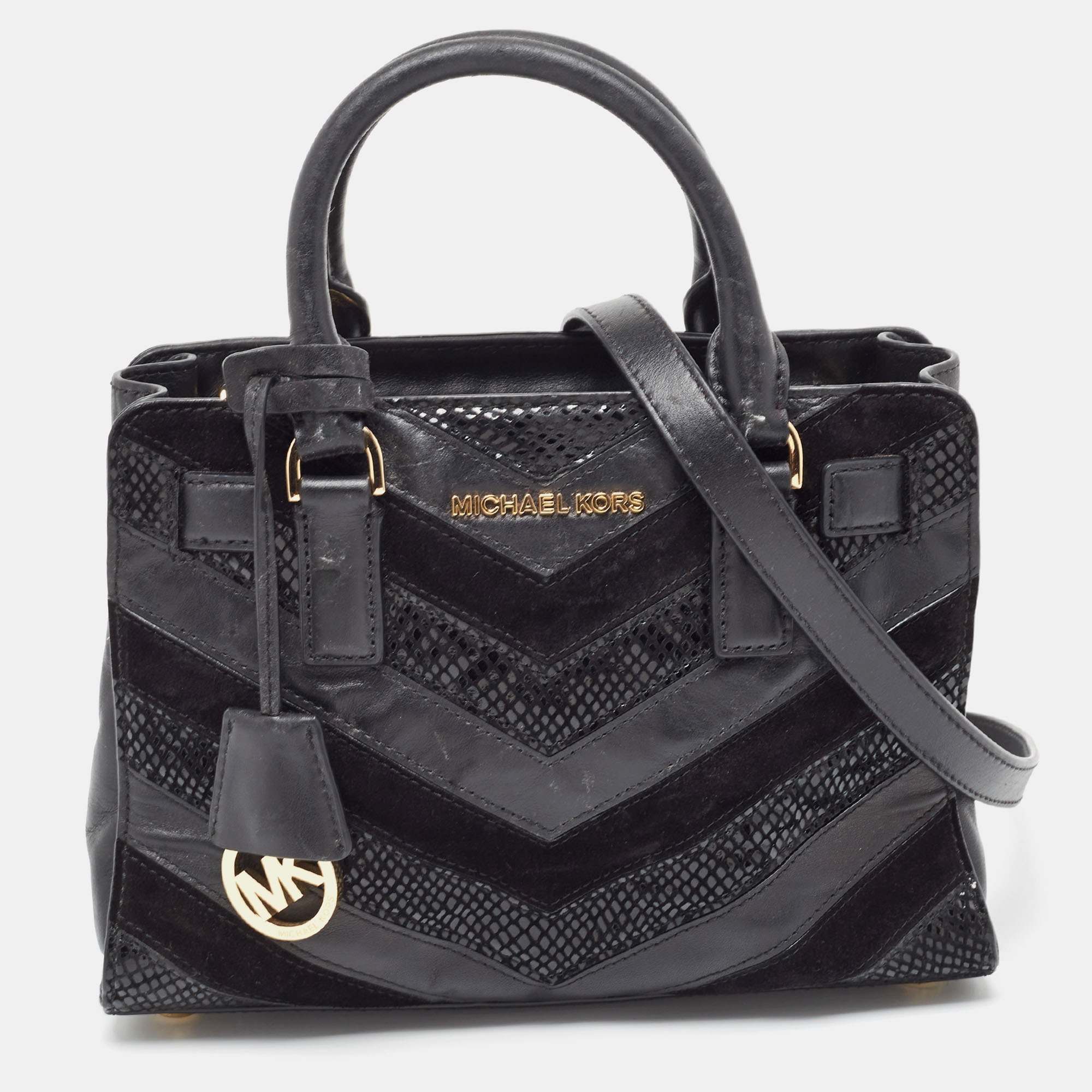 MICHAEL Michael Kors Black Leather And Suede East West Dillon Tote