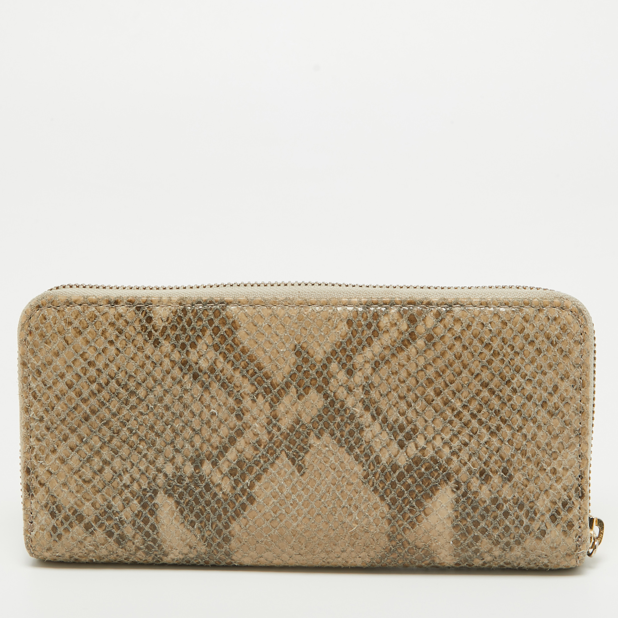 Michael Kors Olive Green Python Embossed Leather Zip Around Wallet