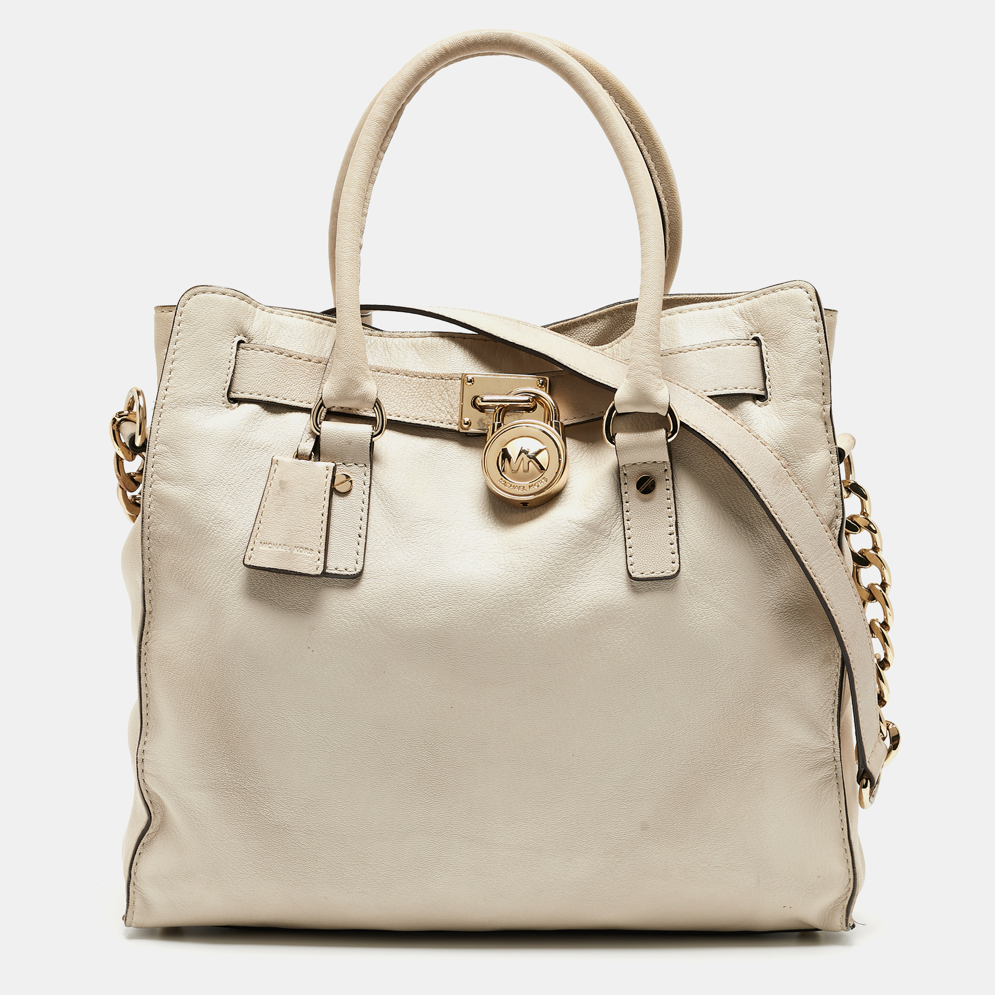 Michael michael kors light beige leather large hamilton north south tote