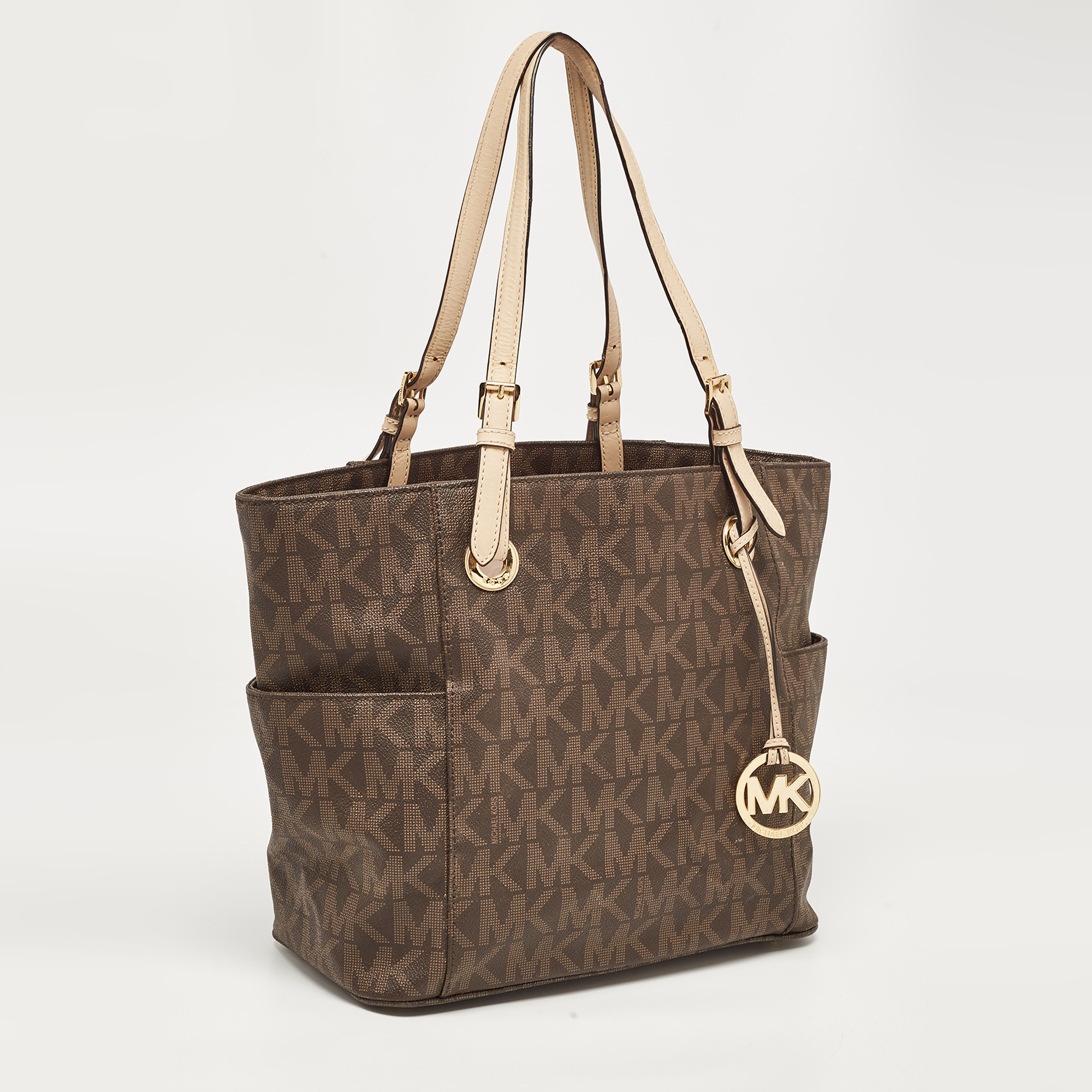 MICHAEL Michael Kors Dark Brown Signature Coated Canvas And Leather Jet Set Tote