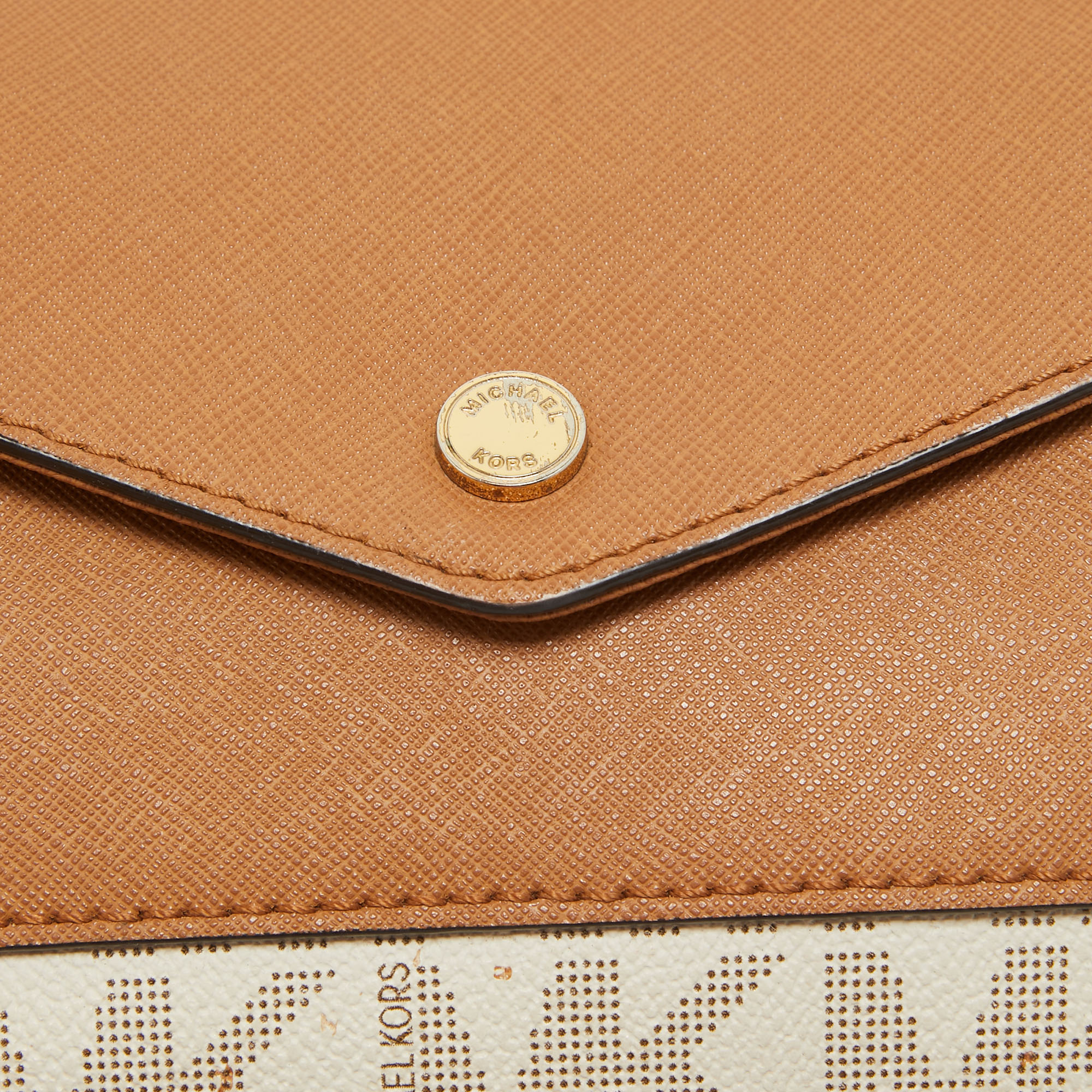 MICHAEL Michael Kors Beige/Brown Signature Coated Canvas And Leather Greenwhich Shoulder Bag