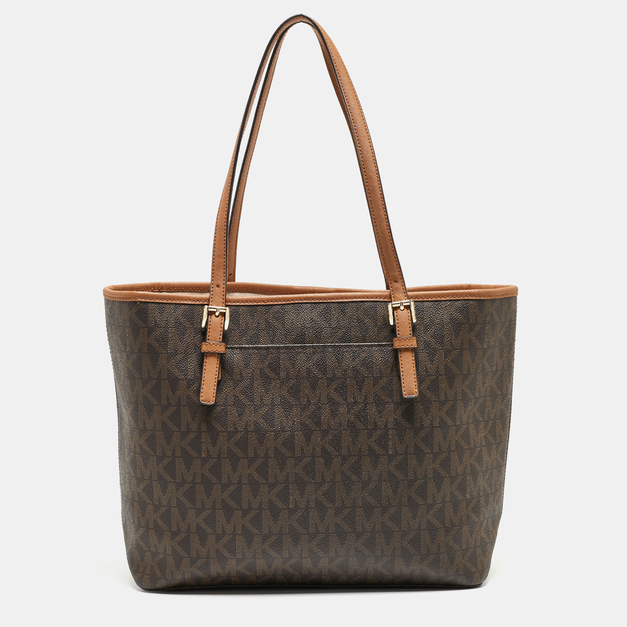 MICHAEL Michael Brown Signature Coated Canvas Jet Set Travel Tote