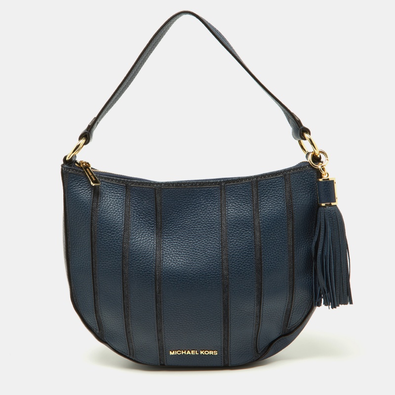 Michael michael kors blue leather and canvas hobo