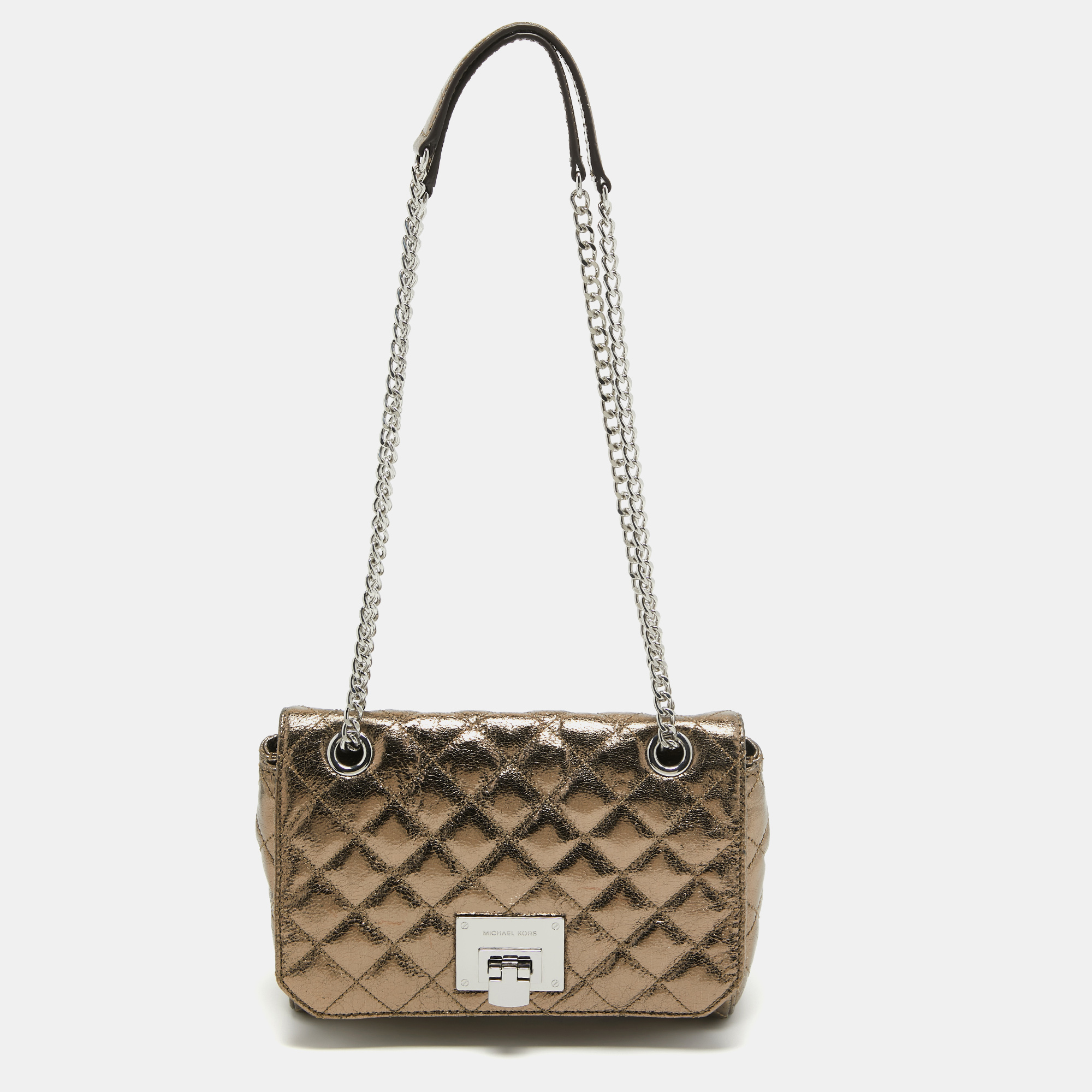 Michael michael kors nickel foil leather vivianne flap shoulder bag