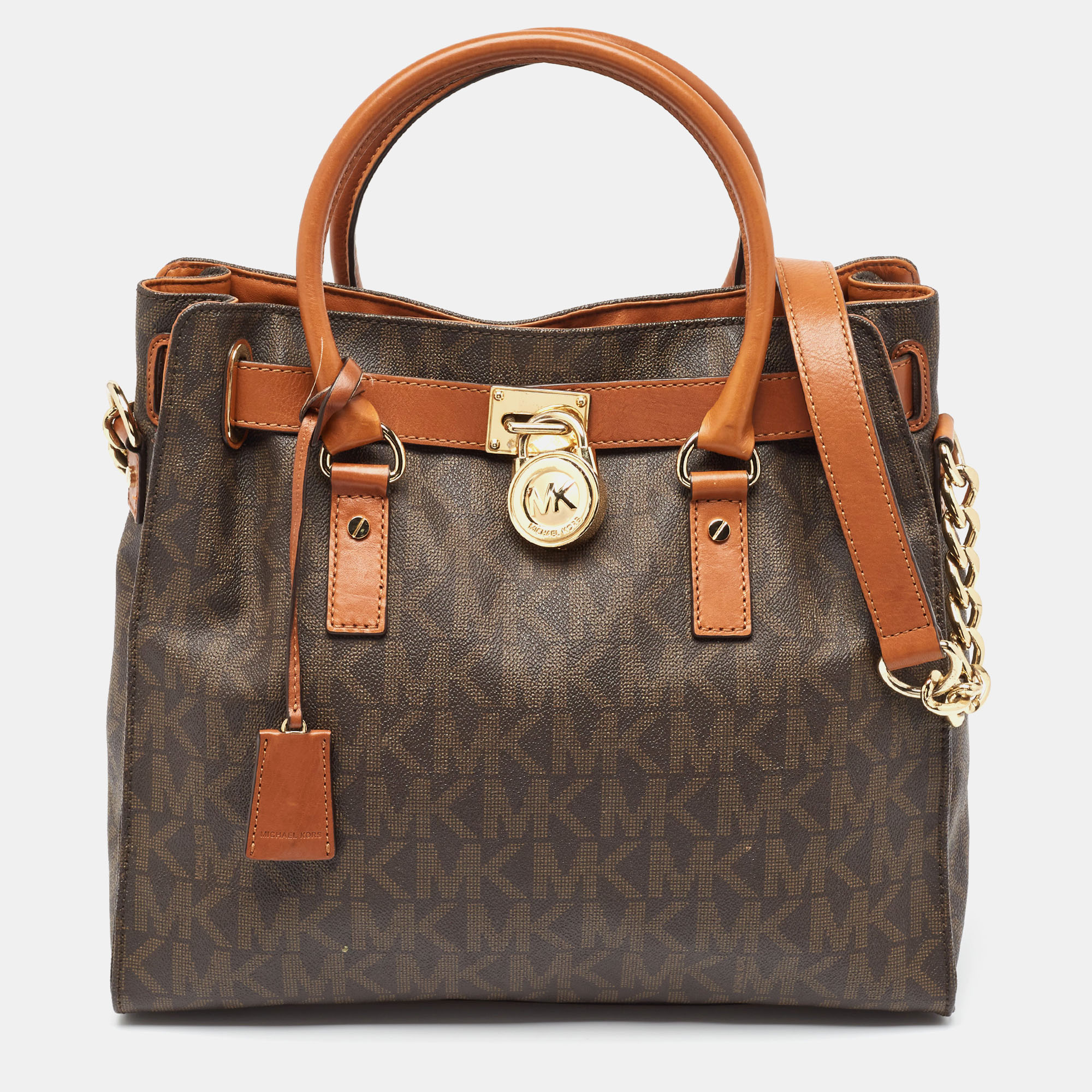 Michael michael kors brown leather large north south hamilton tote