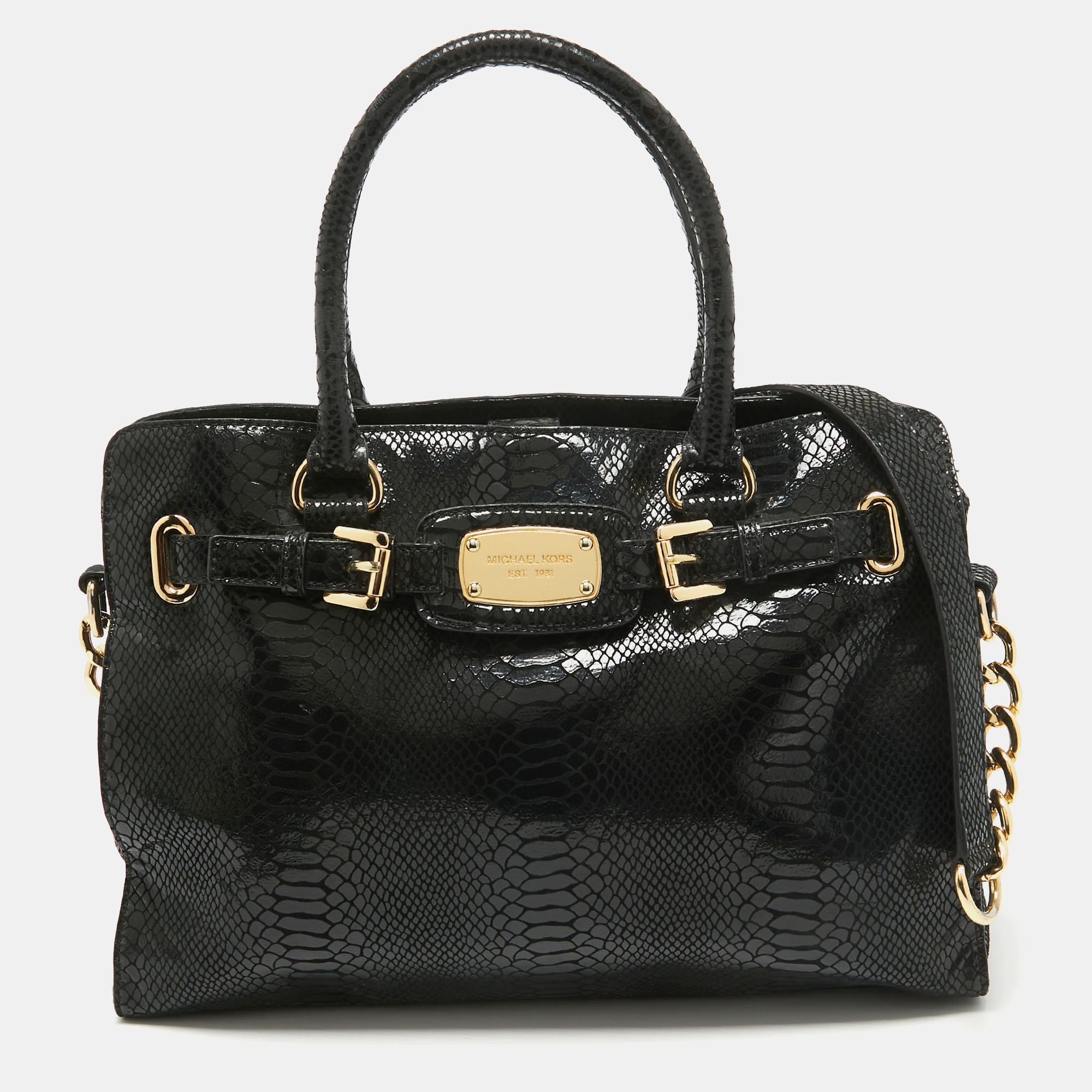 Michael michael kors black phyton effect suede east west hamilton tote