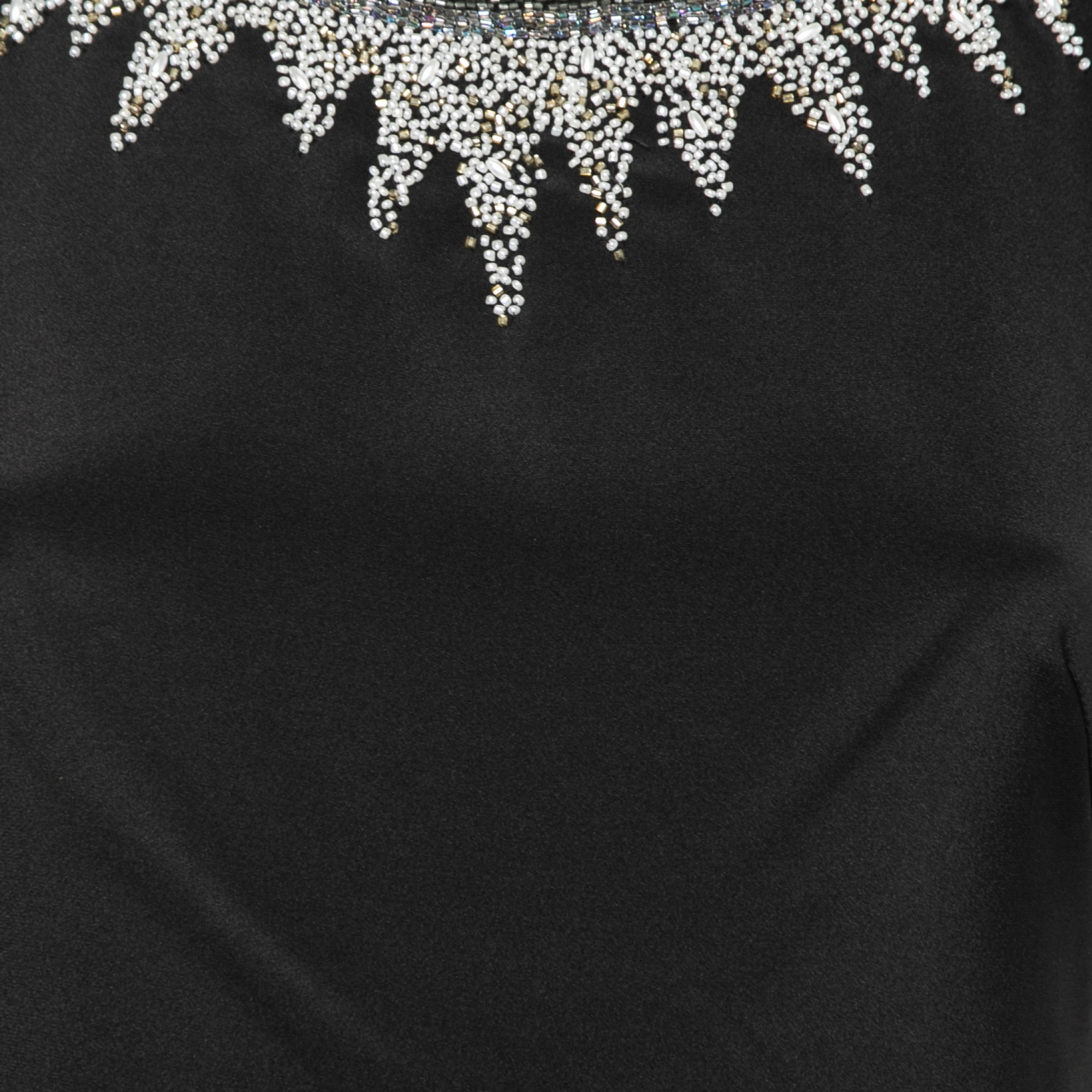 Mikael Aghal Black Silk Embellished Neckline Detail Dress S