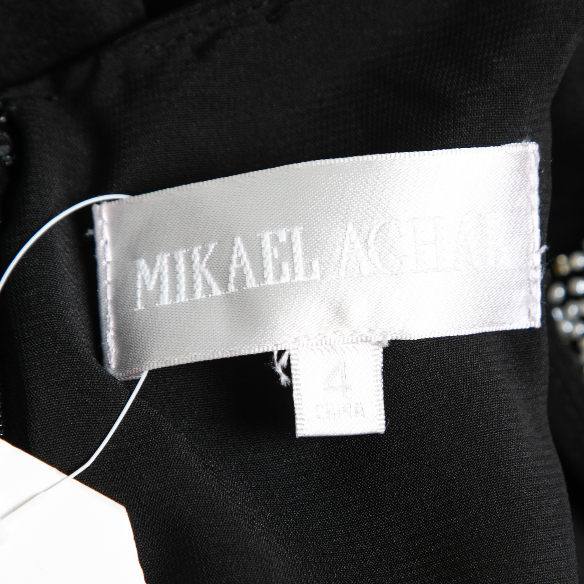 Mikael Aghal Black Silk Embellished Neckline Detail Dress S
