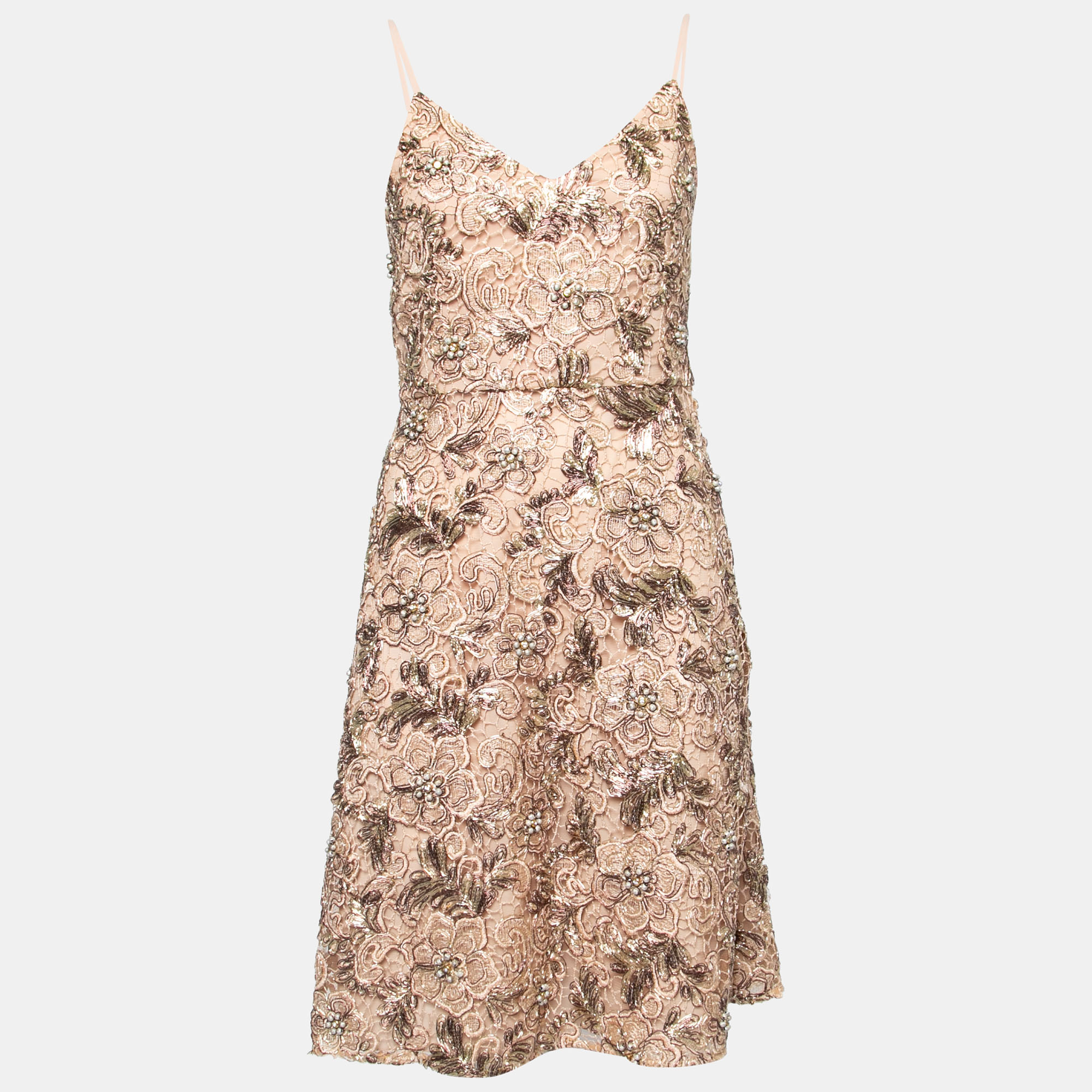

Mikael Aghal Gold Embellished Lace Cocktail Dress