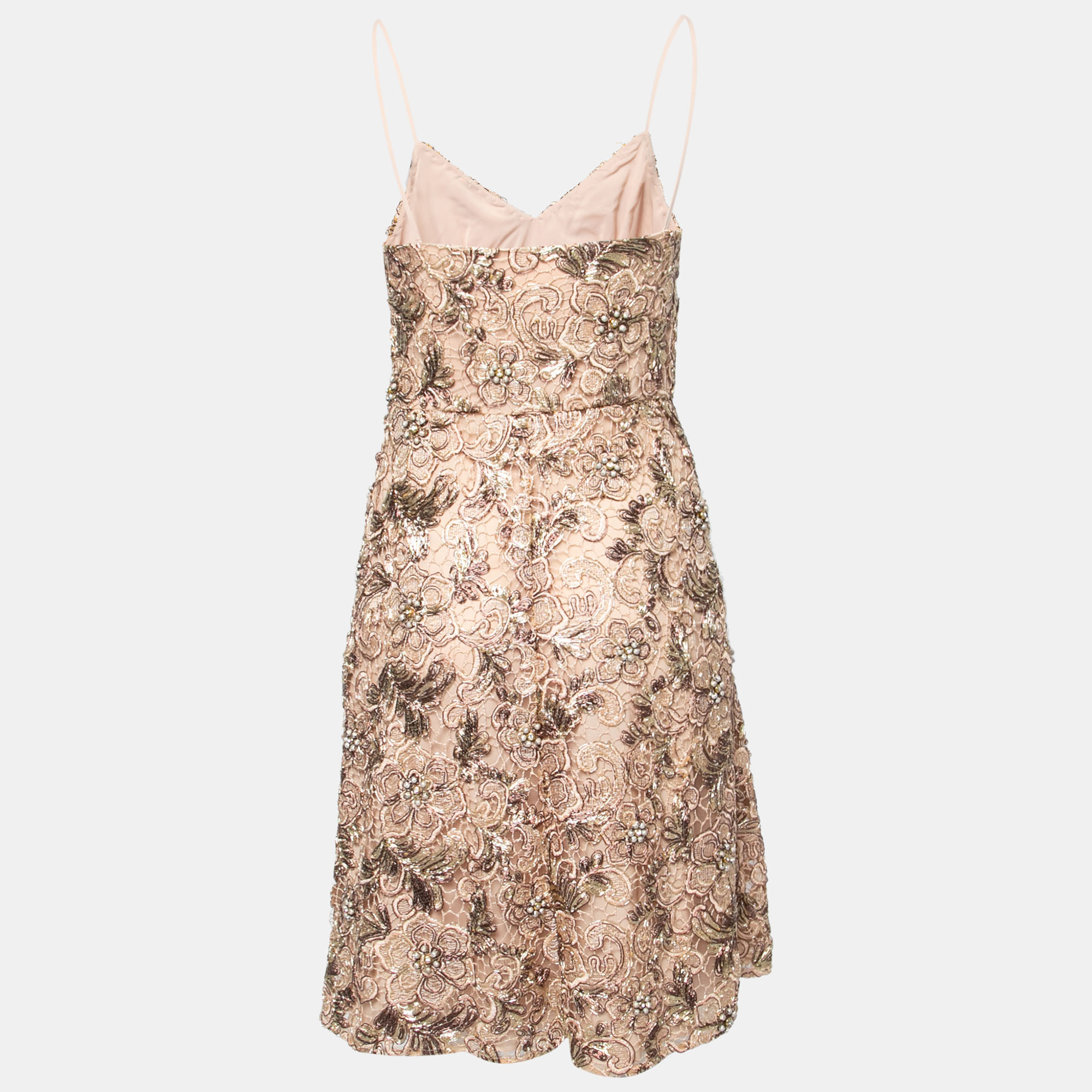 Mikael Aghal Gold Embellished Lace Cocktail Dress S