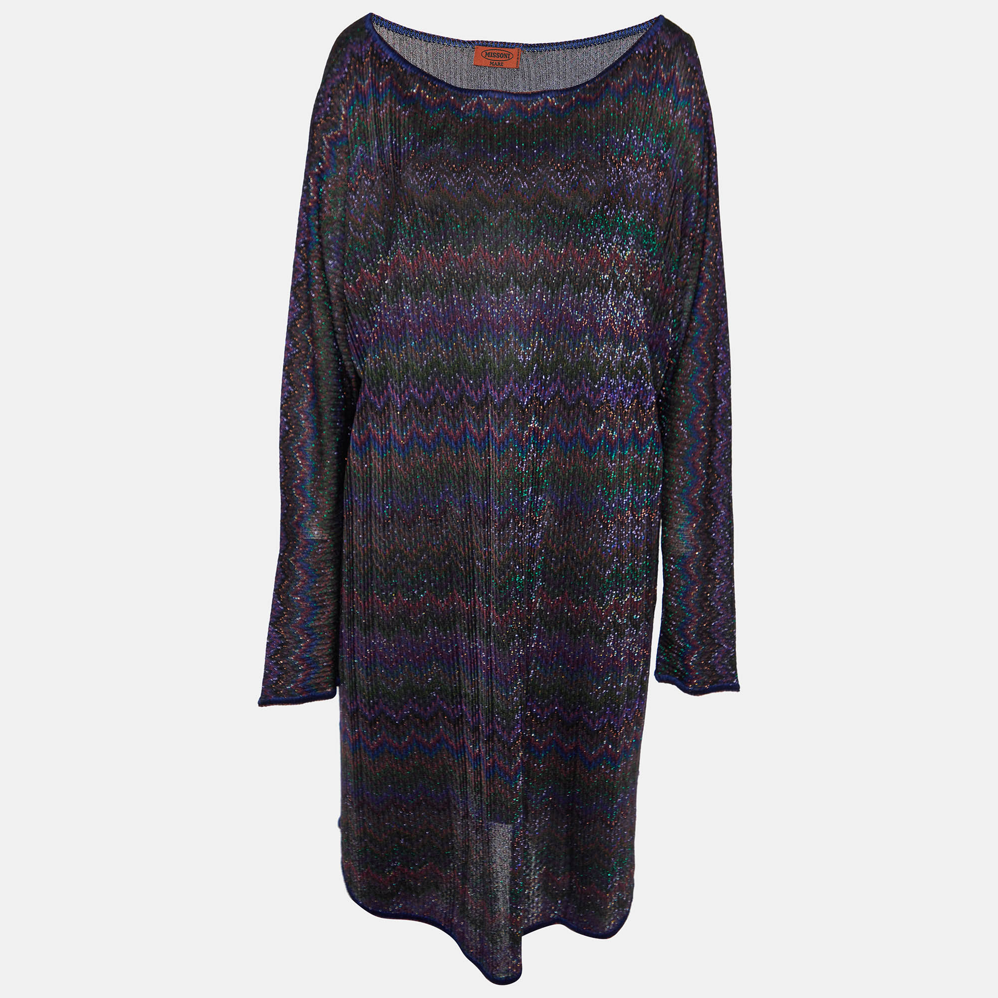 Missoni mare multicolor chevron lurex knit long sleeve dress l
