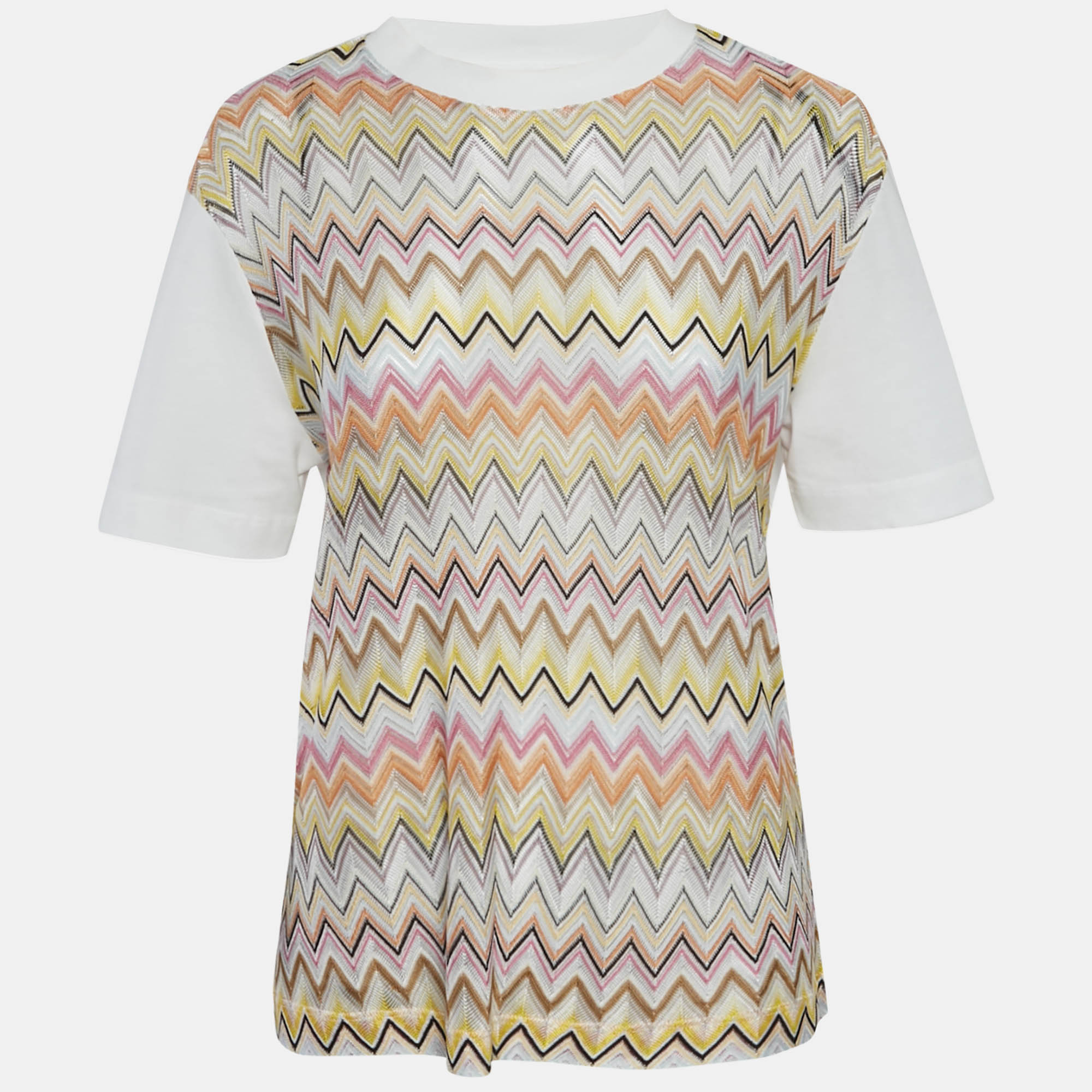 Missoni Multicolor Zigzag Raschel Pattern Knit and Jersey Top M
Missoni Multicolor Zigzag Raschel Pattern Knit and Jersey Top M