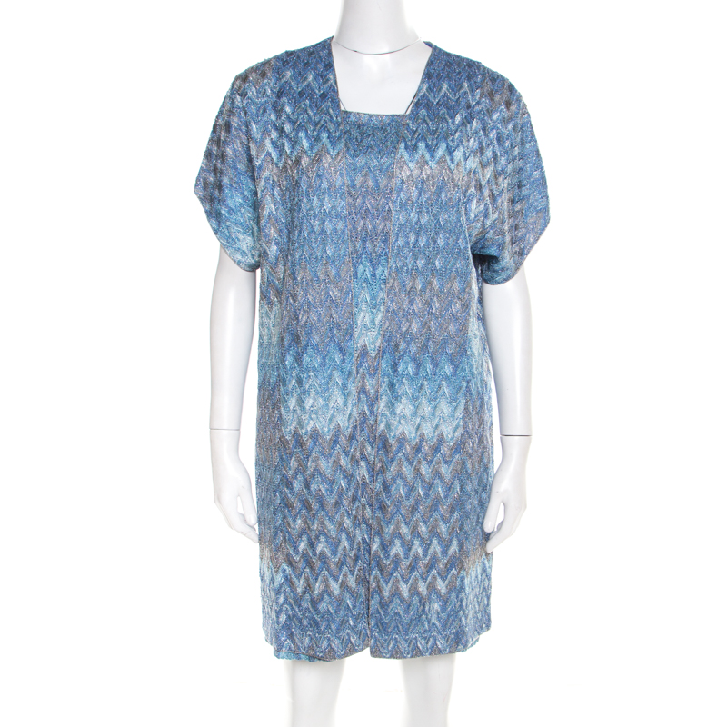 Image of Missoni Blue and Grey Lurex Knit Dress and Cardigan Set M