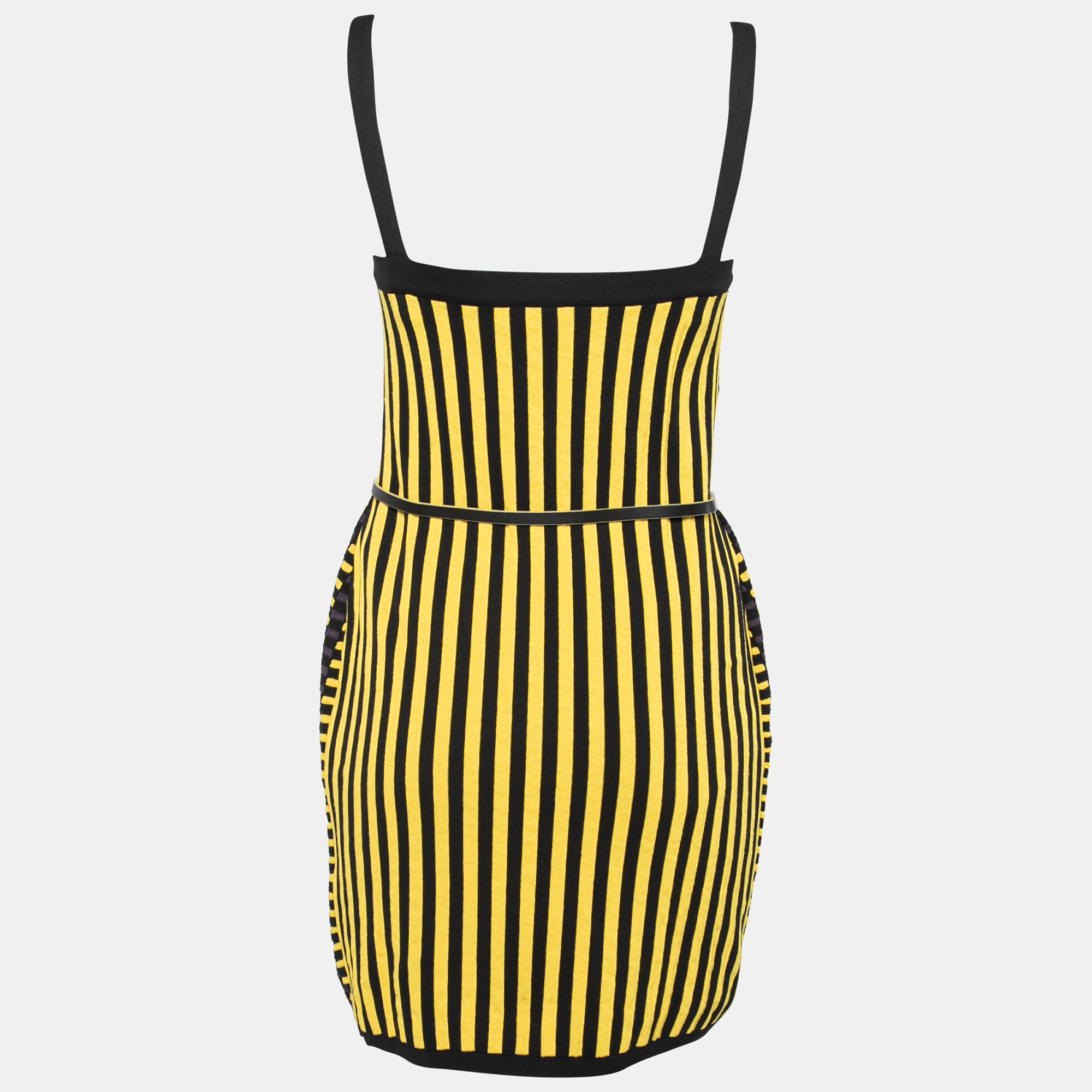 

Missoni Yellow and Black Jacquard Dobby Knit Belted Bodycon Dress