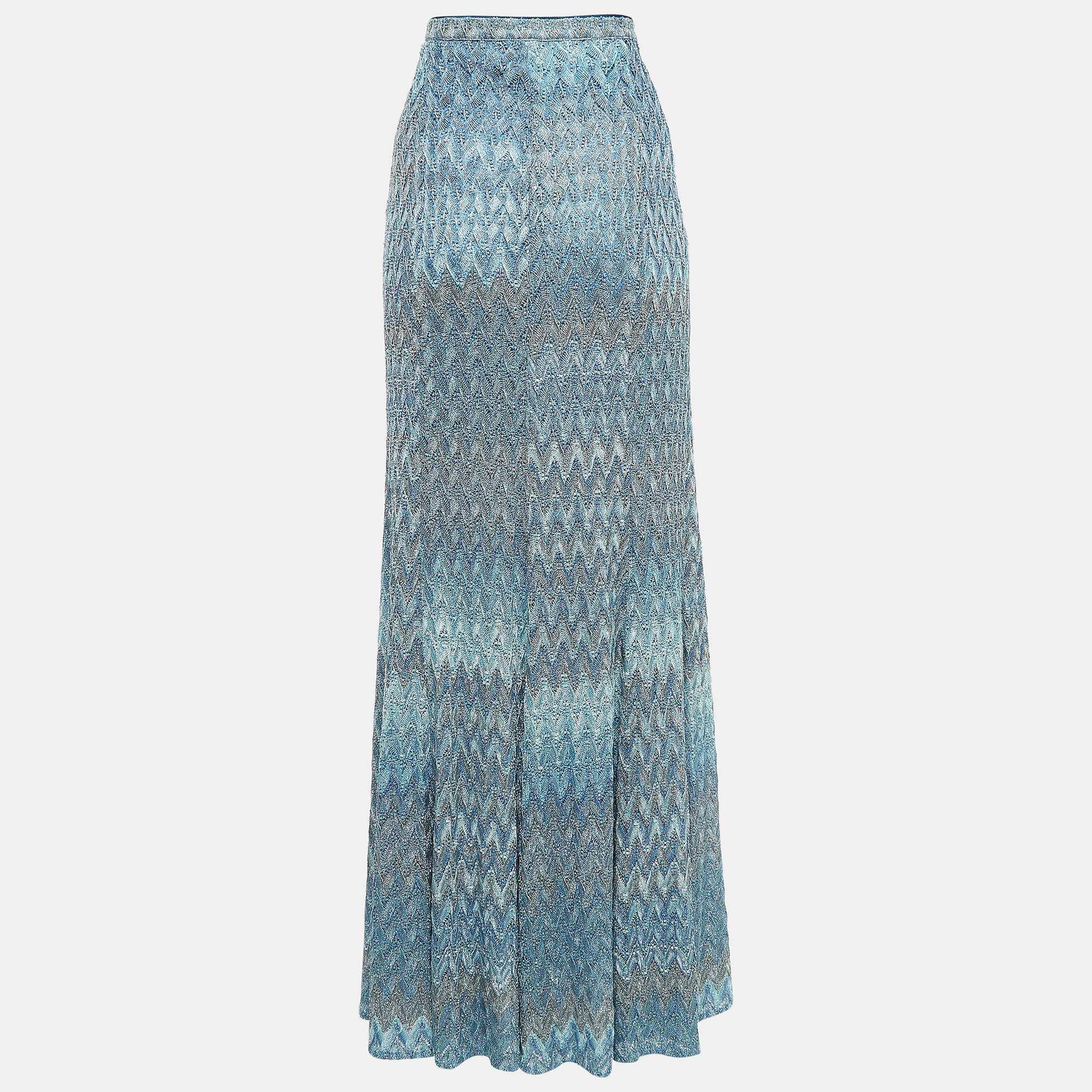 

Missoni Metallic Blue/Silver Patterned Knit Maxi Skirt