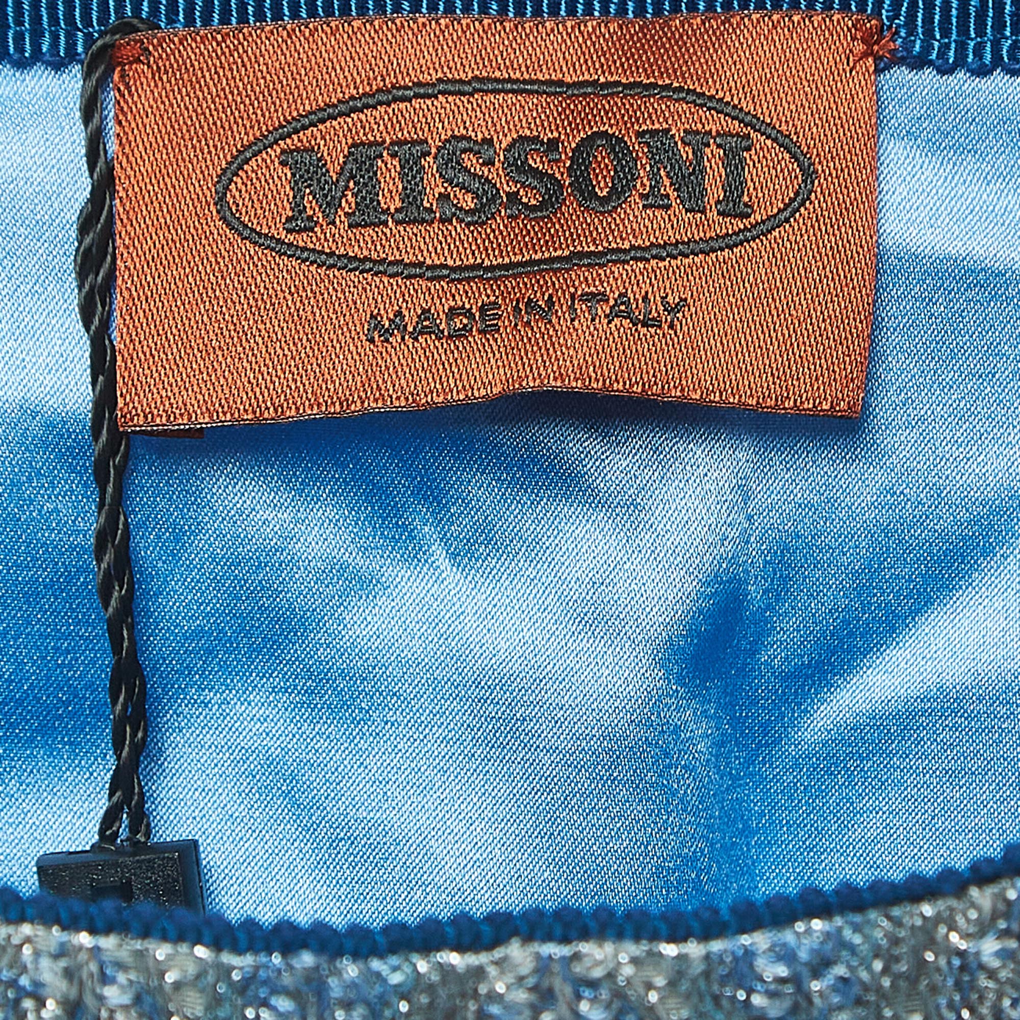 Missoni Metallic Blue/Silver Patterned Knit Maxi Skirt M